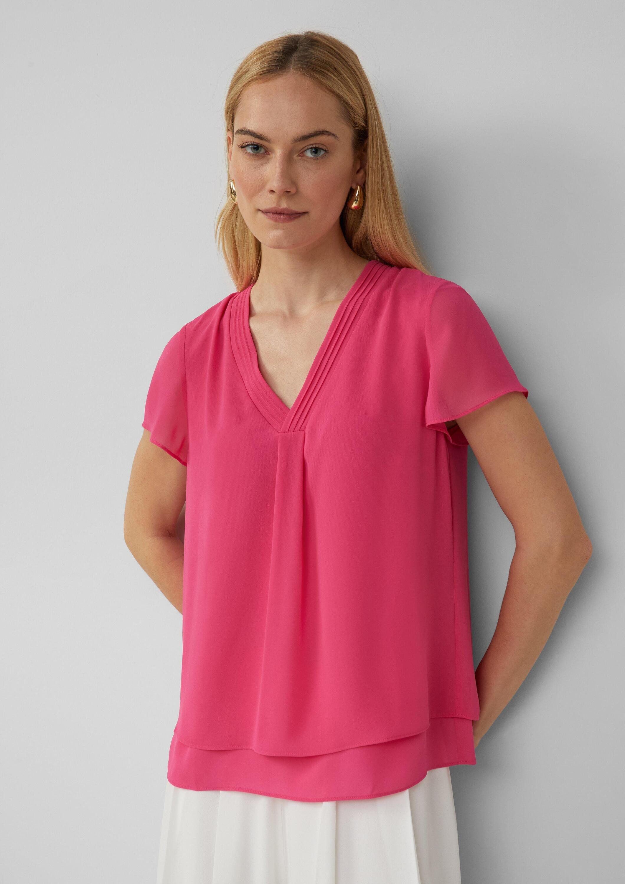 s.Oliver Kurzarmbluse Bluse Kurzärmelige Chiffonbluse mit Layering günstig online kaufen