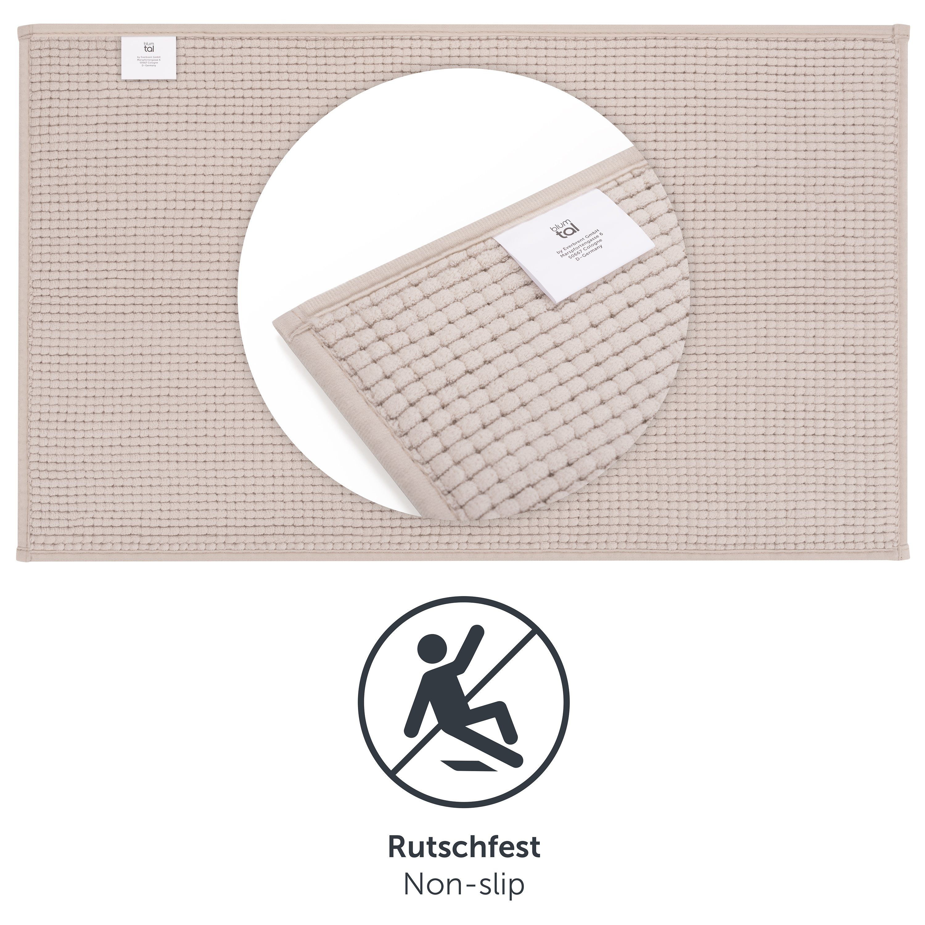 Blumtal Badematte Chenille weicher Badezimmerteppich, strapazierfähig, rutschfest, Polyester, Läufer, 40°C maschinenwaschbar