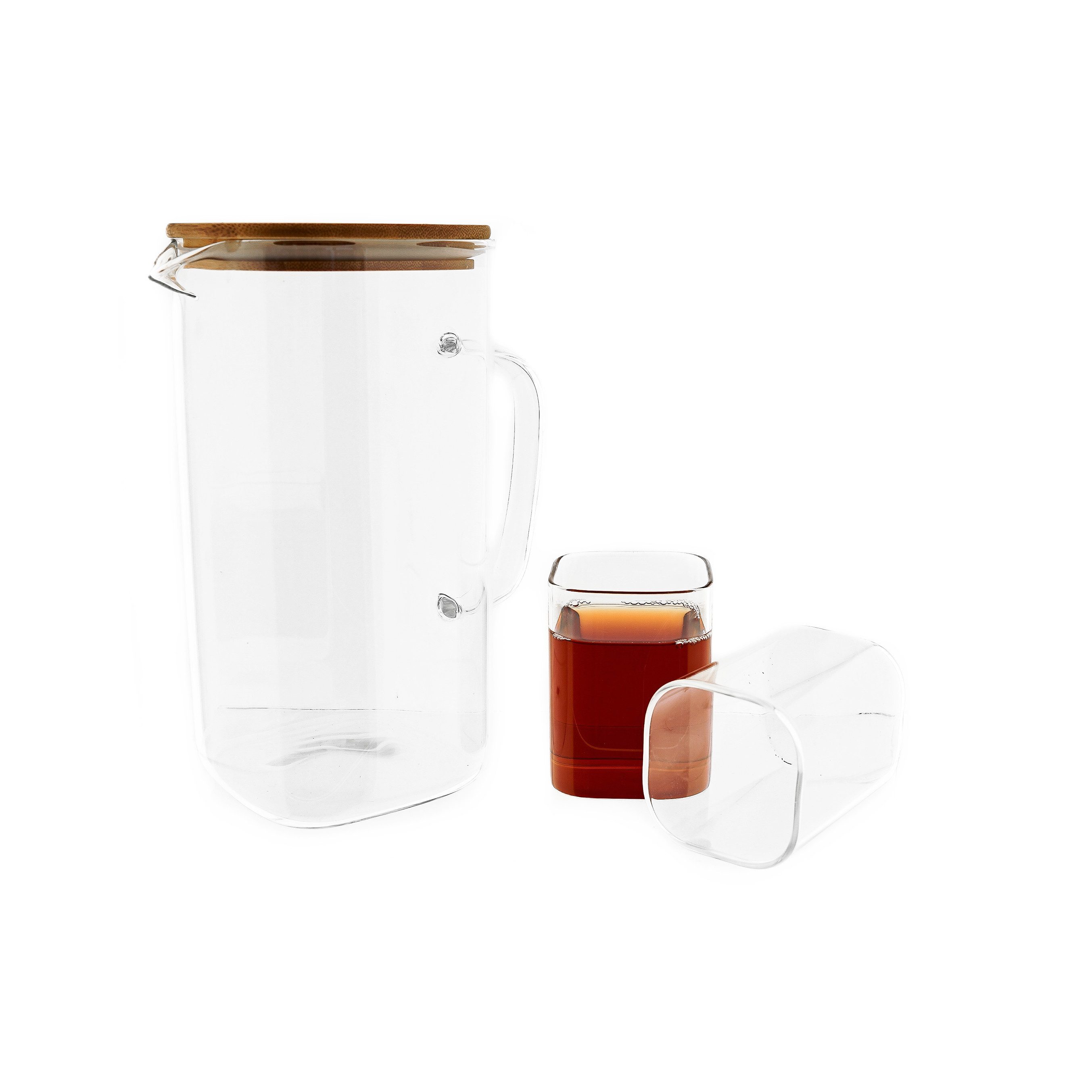 Karaffe mit Deckel aus Glas 1,95L mit 6 Gläser 330 ml transparent