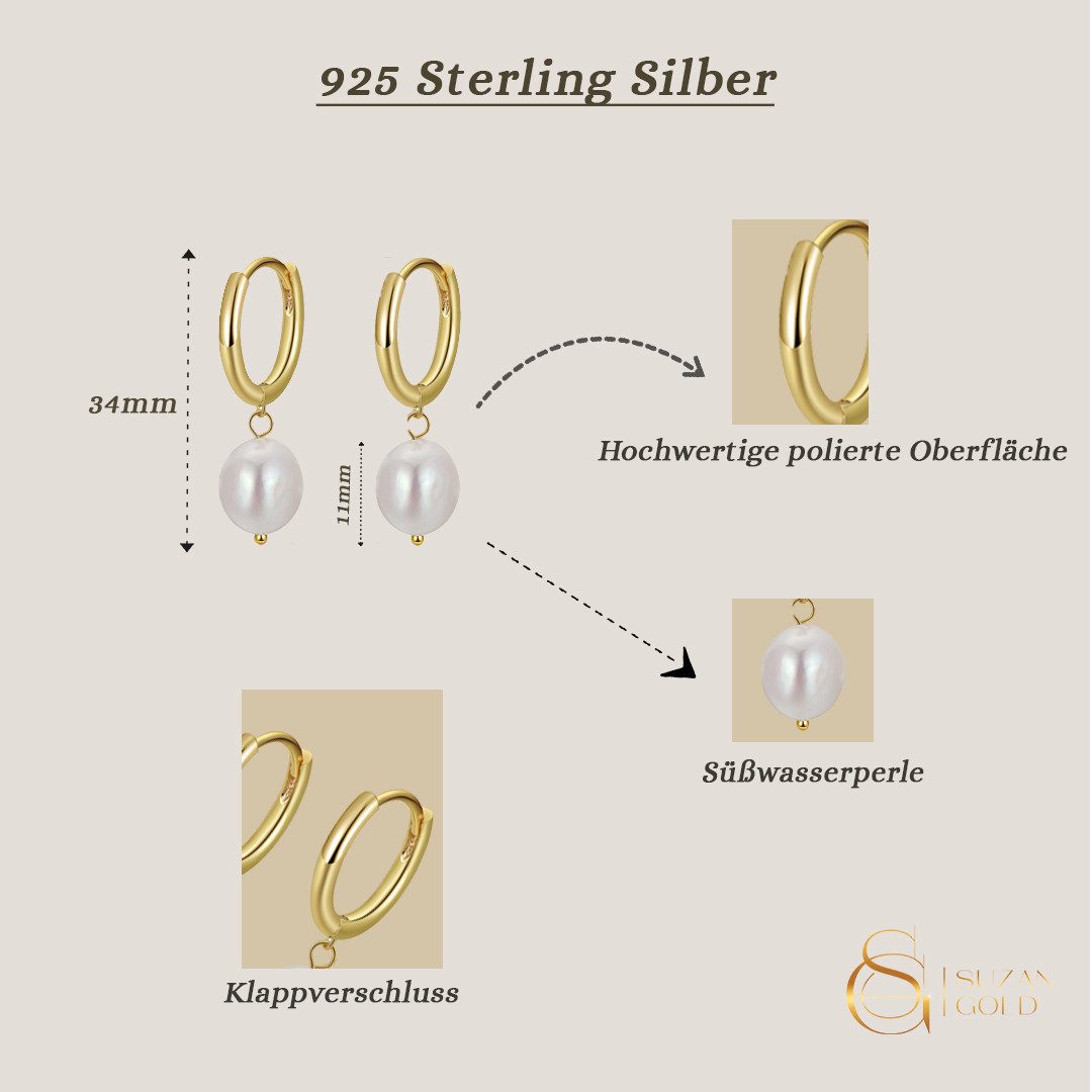 Suzan Gold Perlenohrringe Celestelle – Runde Perlenohrringe aus 925 Silber günstig online kaufen