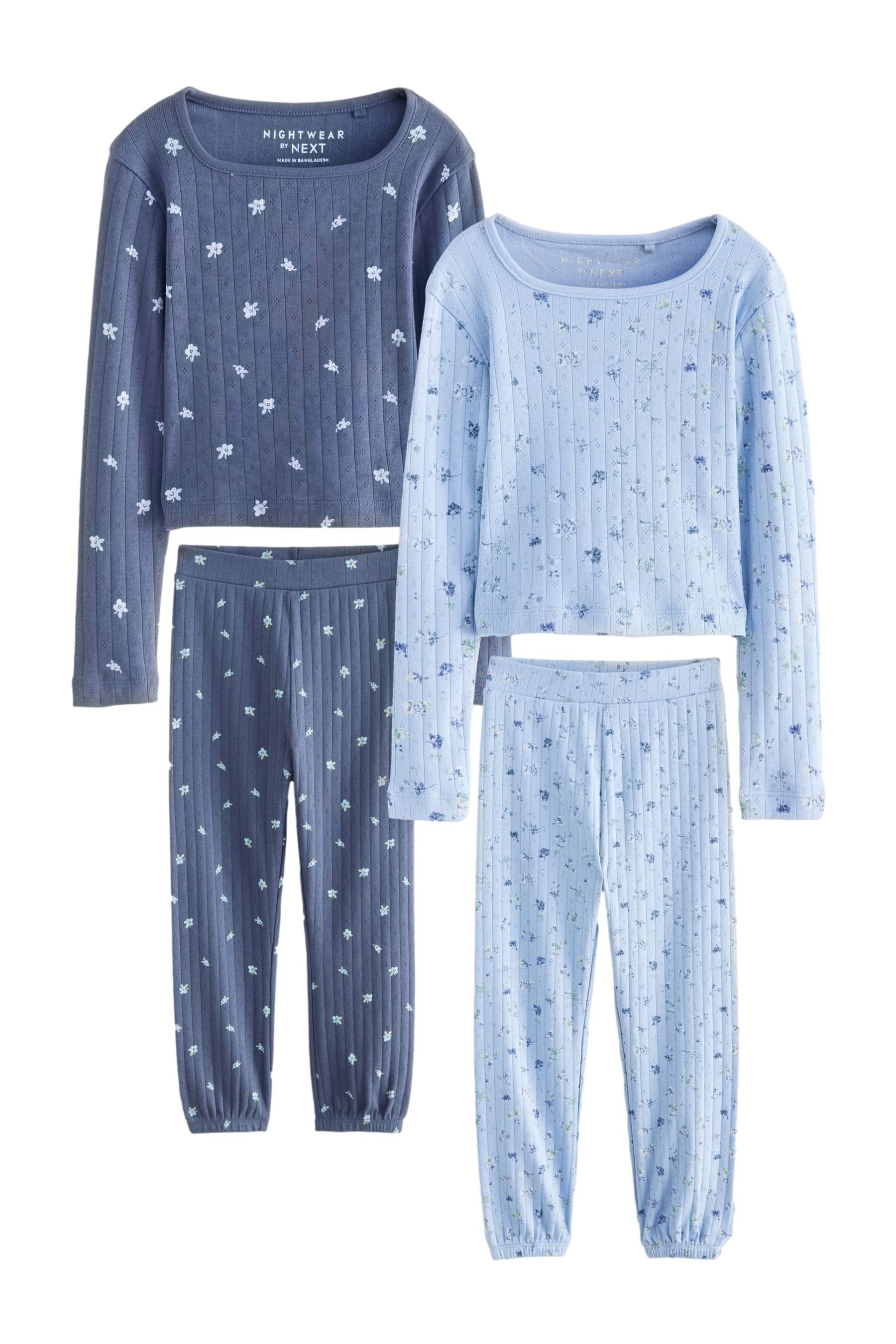 Pyjama Gerippter Schlafanzug Lochstickerei, 2er-Pack