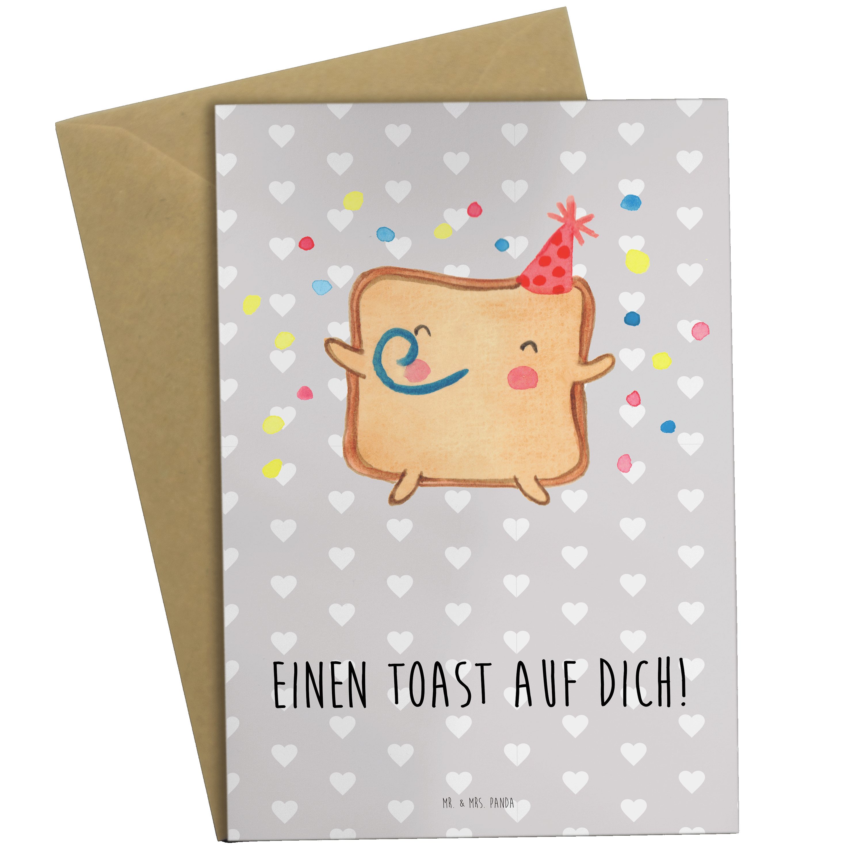 Mr. & Mrs. Panda Grußkarte Toast Party - Grau Pastell - Geschenk, Geburtstagskarte, für Ehemann