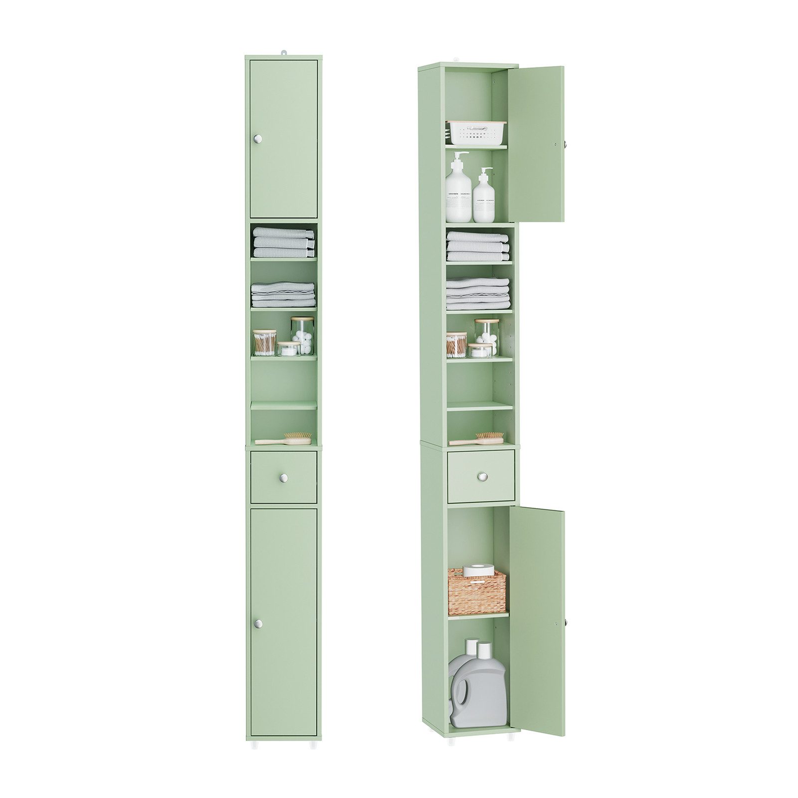 SoBuy Hochschrank BZR34, Badschrank schmal, Badezimmermöbel, Wasserabweisender Badzimmerschrank mit verstellbare Ablagen Badkommode schmal Badezimmer