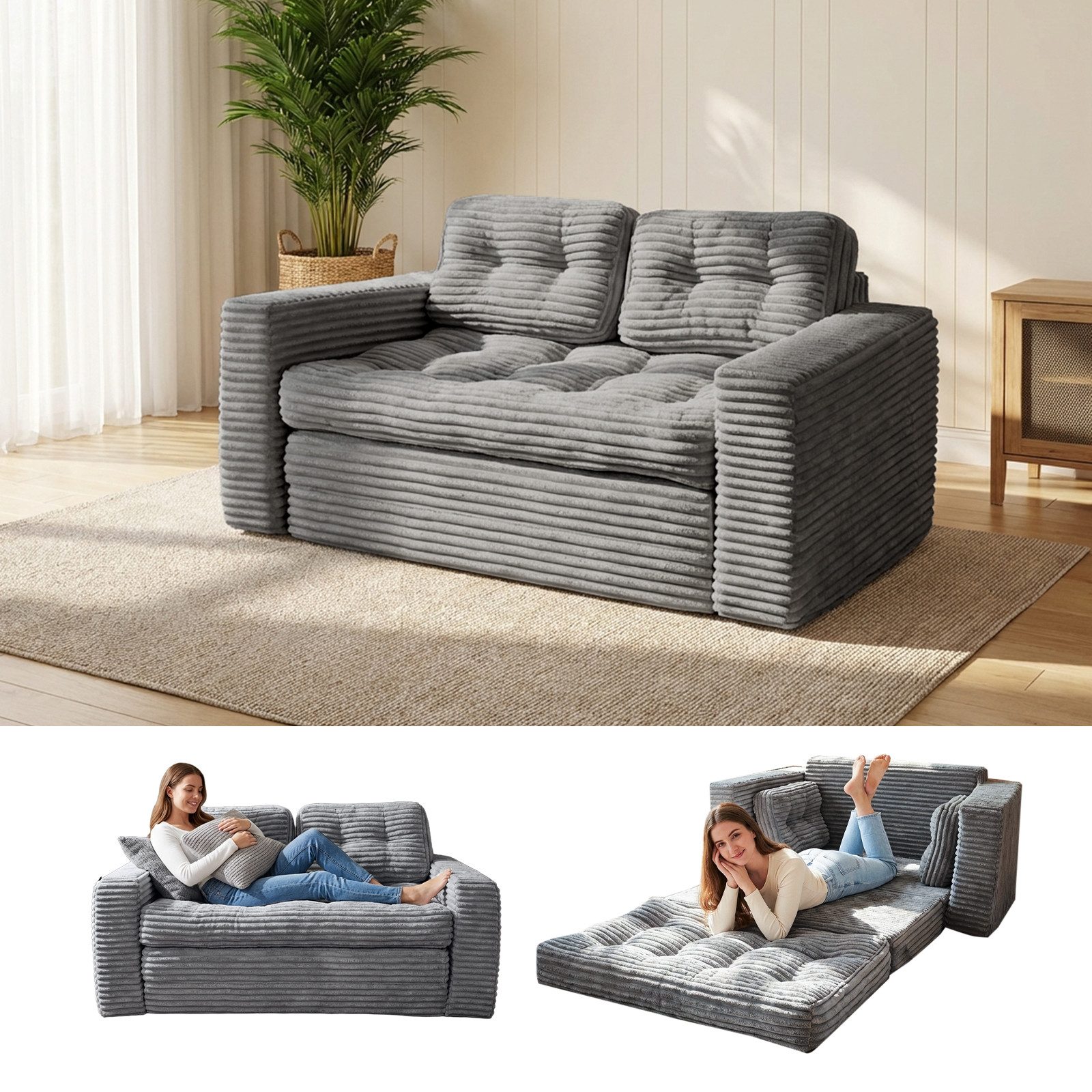Youyijia Sofa Bodensofa Schlafsofa Bed mit Pillow Back Support Armrest Klappbar Sofa