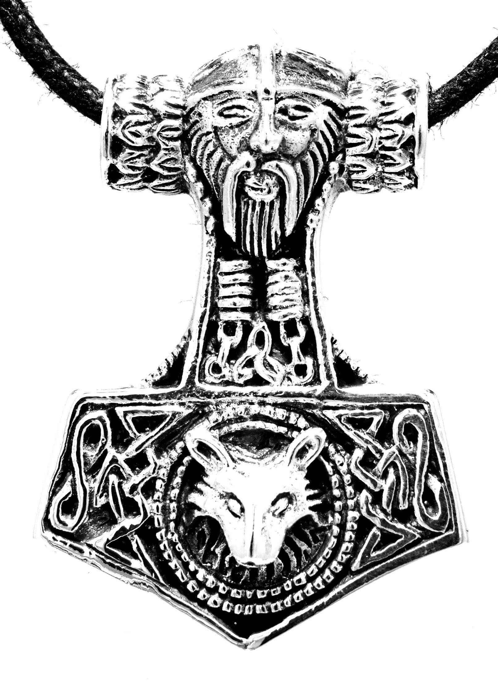 Thor Kopf Odin of Thorhammer Wolf Anhänger Silber Kiss Leather Kettenanhänger 925 Thorshammer