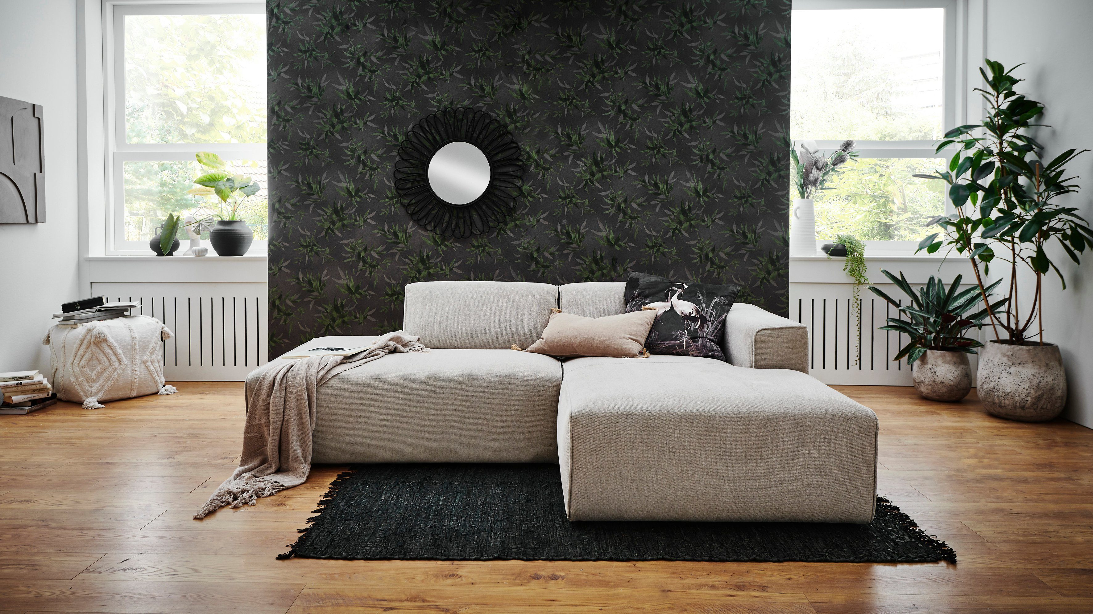 Home affaire Ecksofa Noord mit Kedernaht, Breite 227 cm, L-Form, Cord, Struktur, Webstoff, mit Wellenunterfederung, Massivholzrahmen