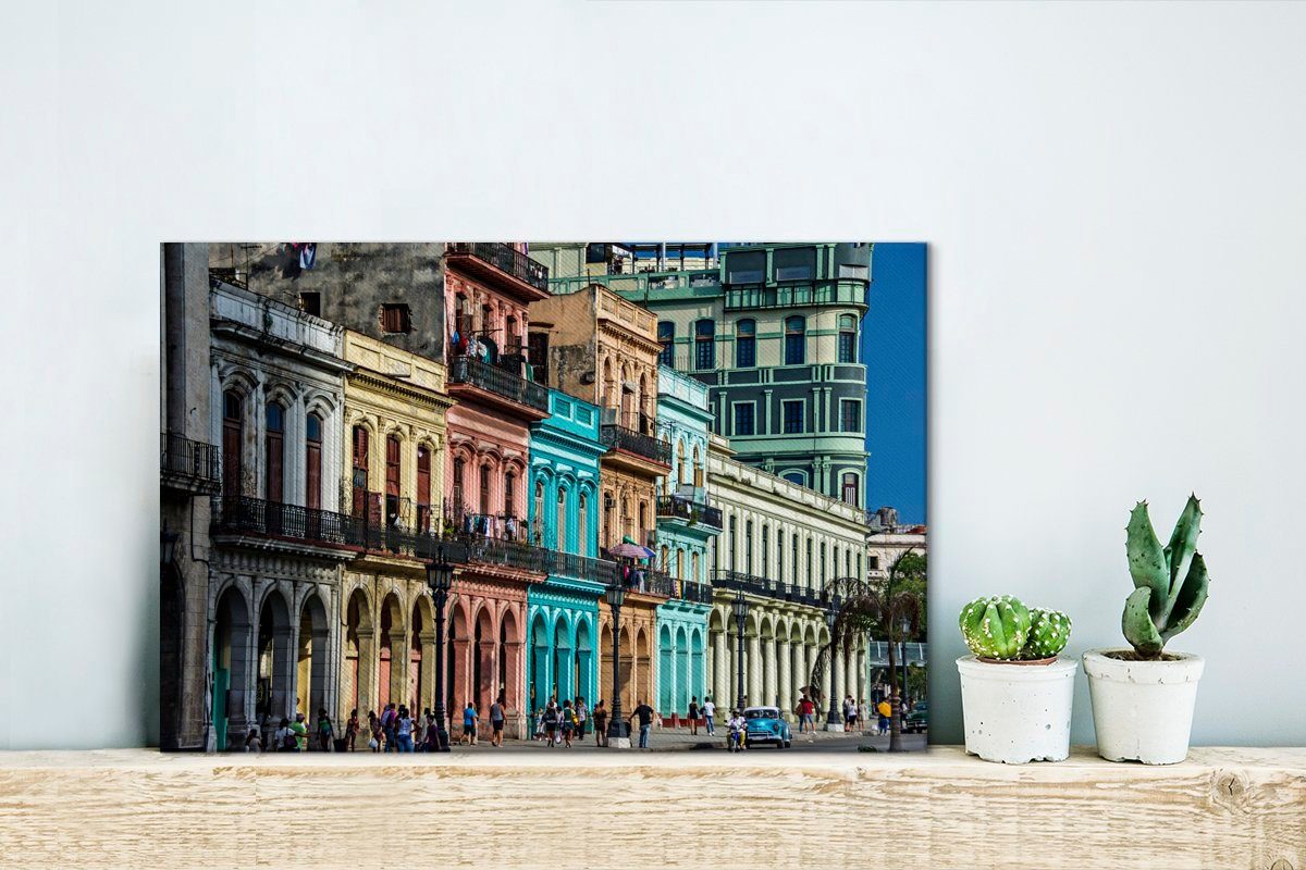 (1 Leinwandbild Havanna, Leinwandbilder, OneMillionCanvasses® Stadt Wanddeko, St), Aufhängefertig, Gebäude kubanische der 30x20 in Wandbild Bunte cm
