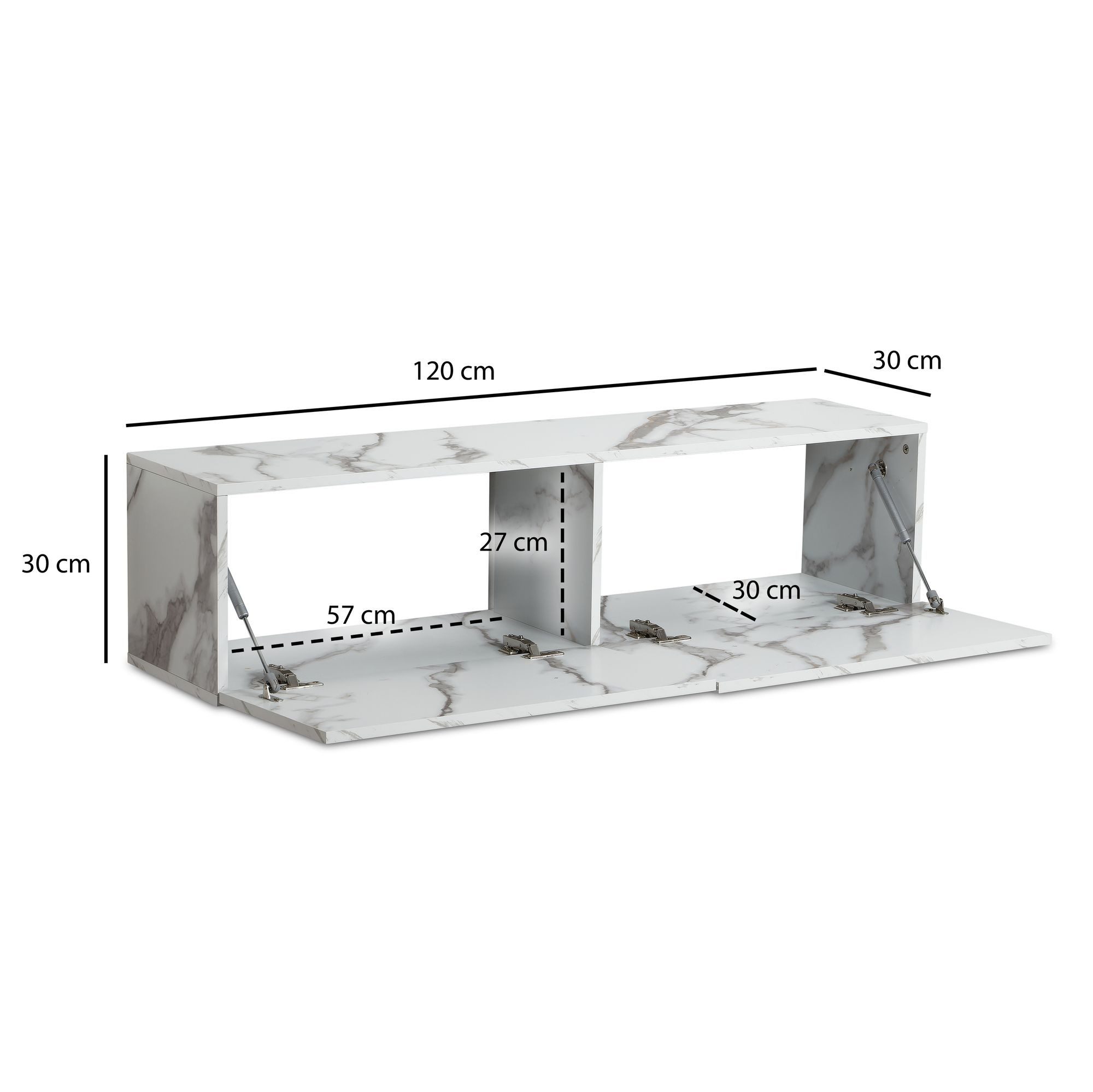 FINEBUY Lowboard FB58622 TV Schrank Hängend 120 cm Marmor-Optik TV-Kommode Klapptür (Marmor-Optik Weiß 120x30x30 cm mit zwei Türen), TV-Kommode Hoch, TV-Schrank Modern, Fernsehtisch