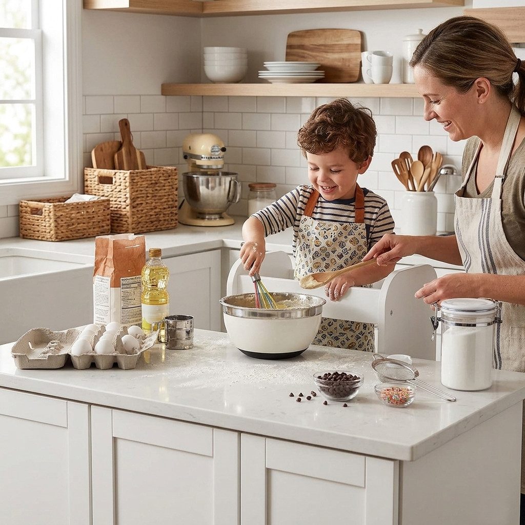 Puckdaddy GmbH Stehhilfe Lernturm ab 1 Jahr, Tritthocker Weiß, höhenverstellbar, Holz, stabil, Montessori Lernturm, Küchenhilfe, Stehturm für Kinder von 1-4 Jahre