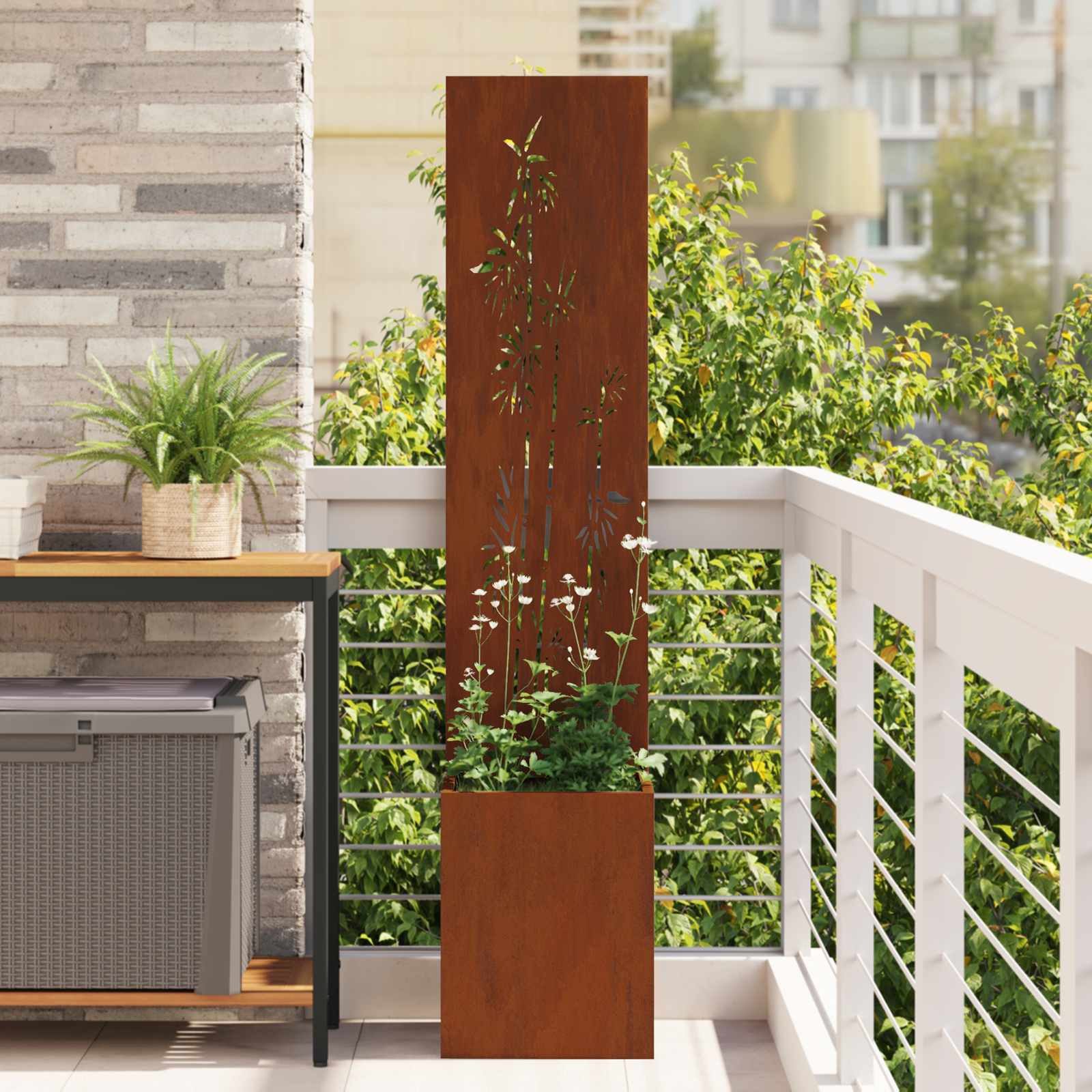 vidaXL Wandbild Garten Sichtschutz-Leinwand Floral Rostig 32 x 32 x 150 cm, (1 St)