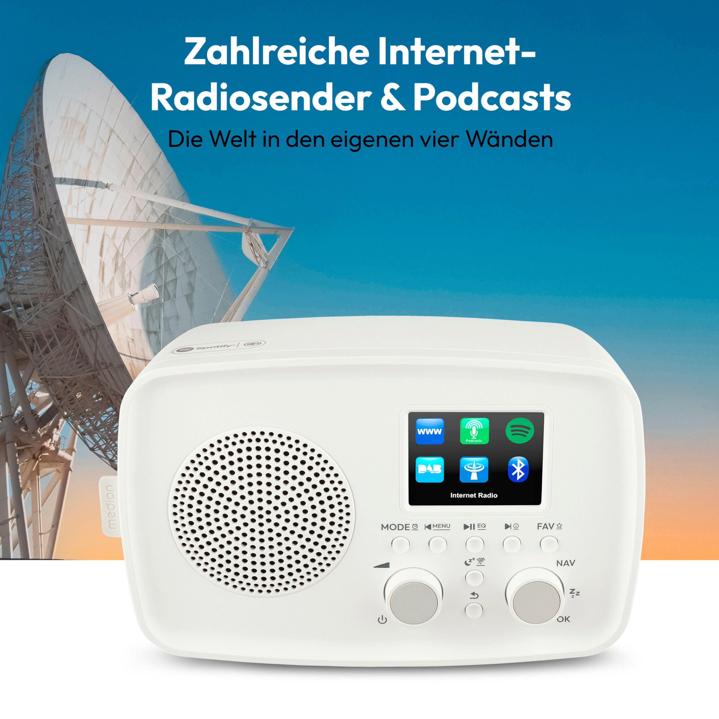 Medion® LIFE Internetradio IRE-1 (MD89318) Radio (Digitalradio (DAB), 5 W, DAB+/UKW-Empfang, Senderspeicher, 5 Watt (RMS)