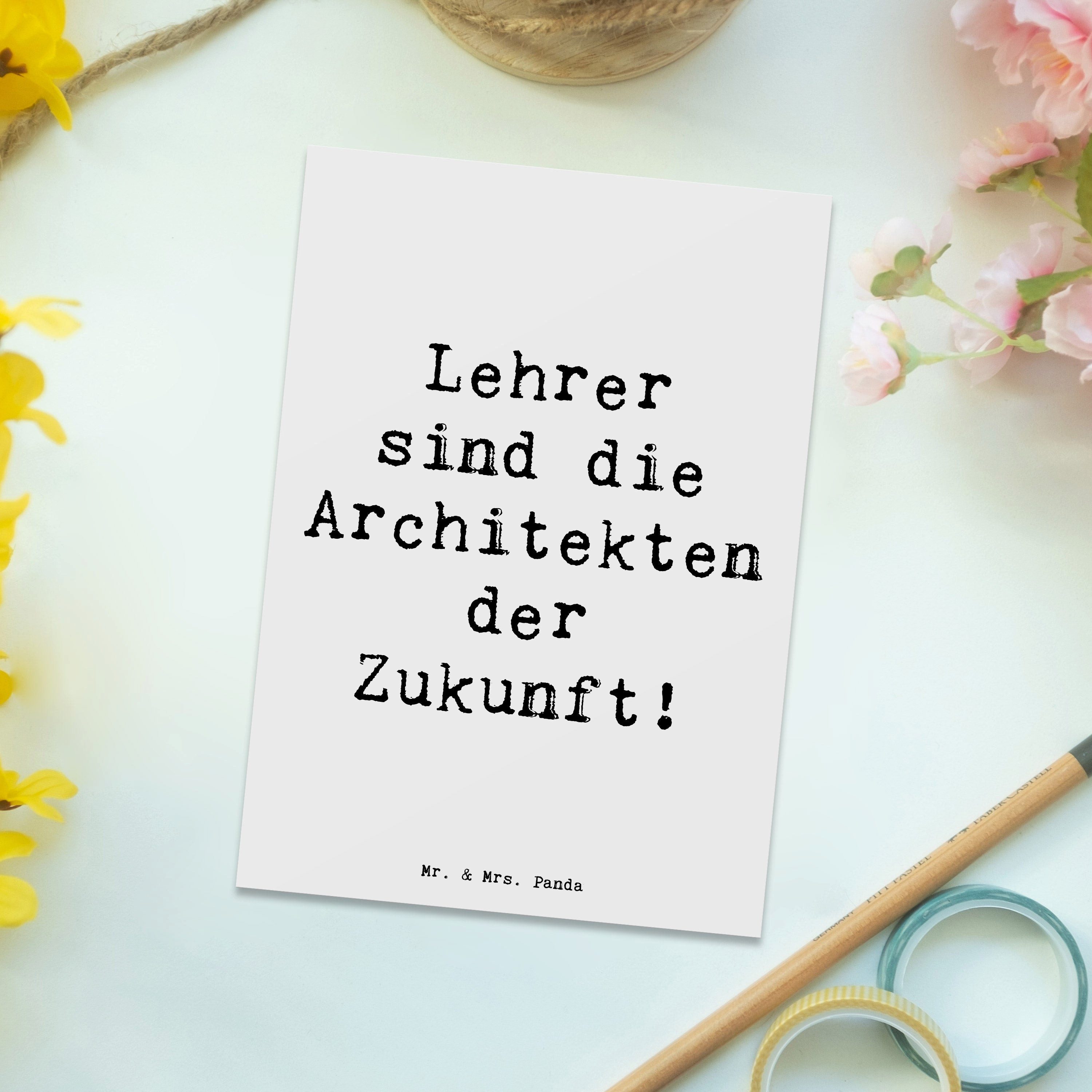 Thumbnail - Mr. & Mrs. Panda Postkarte Spruch Lehrer Zukunftsarchitekten - Weiß - Geschenk, Anerkennung, Ein, Lustige Sprüche