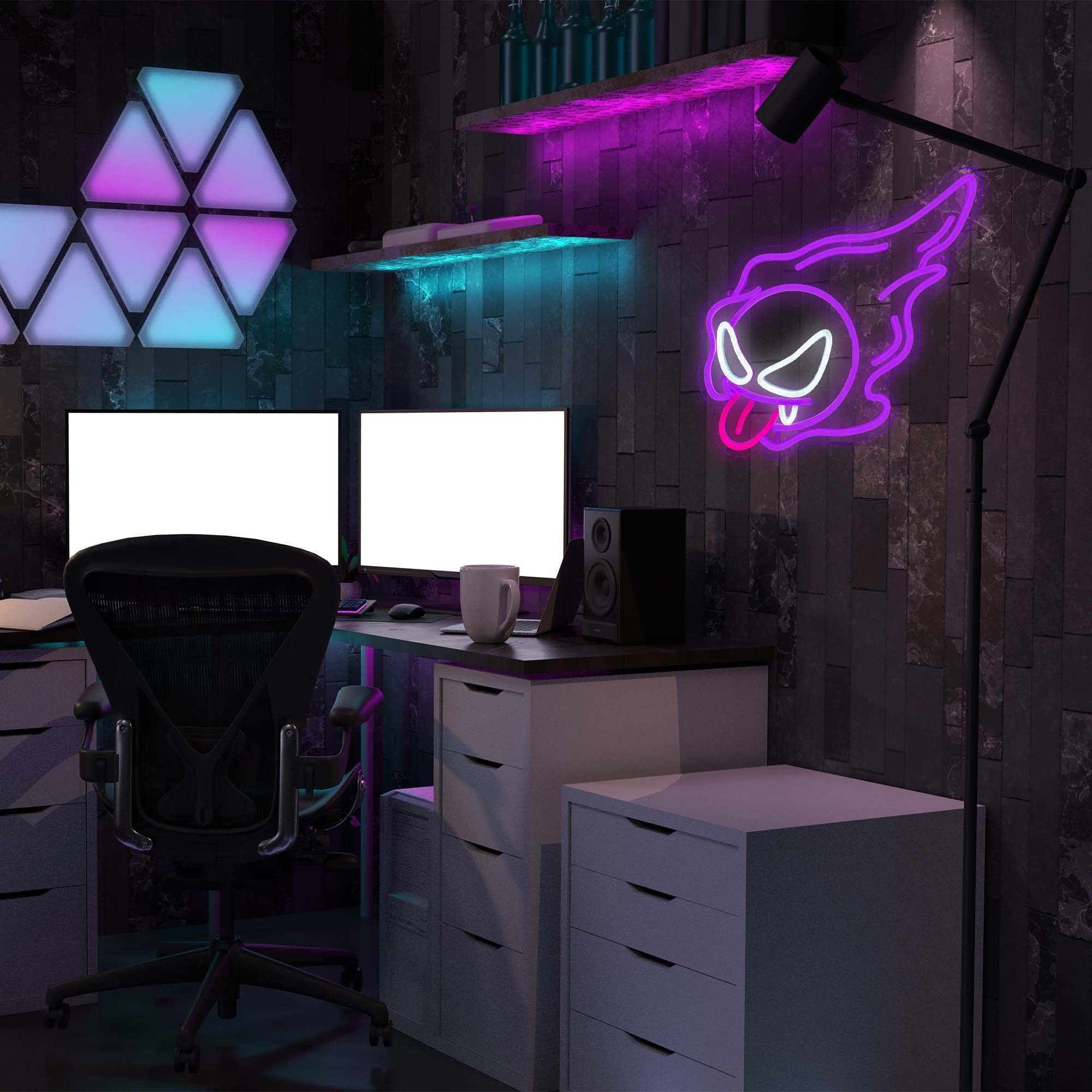 LED mit Neon Deko Skelett Halloween Schalter, Rosnek LED Schild, Wohnzimmer, Spielzimmer Geist, Dekolicht für Ein/Aus