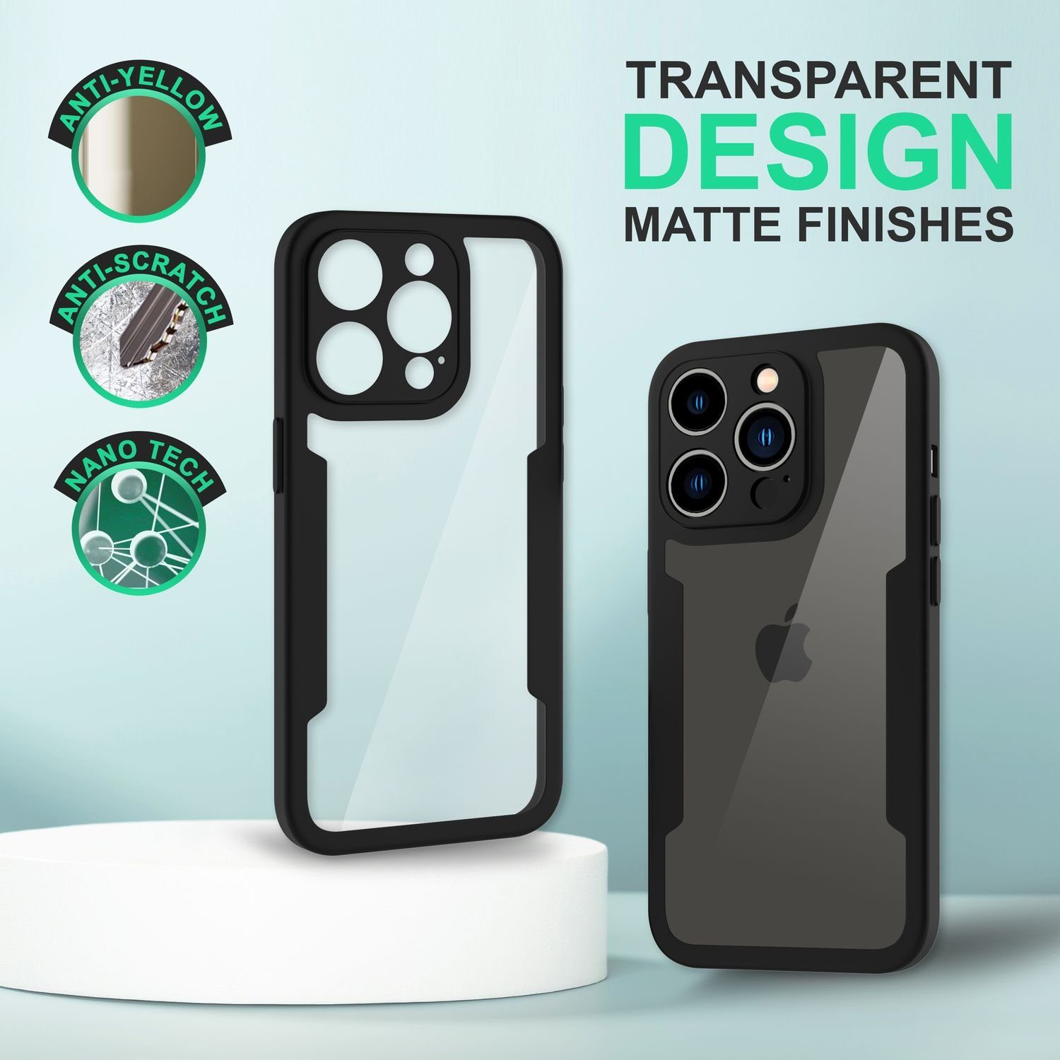 Nalia Smartphone-Hülle Apple iPhone 14 Pro Max 17 cm (6,7 Zoll), Klare 360 Grad Hülle / Rundumschutz / Hybrid Case / Schutzrahmen Matt