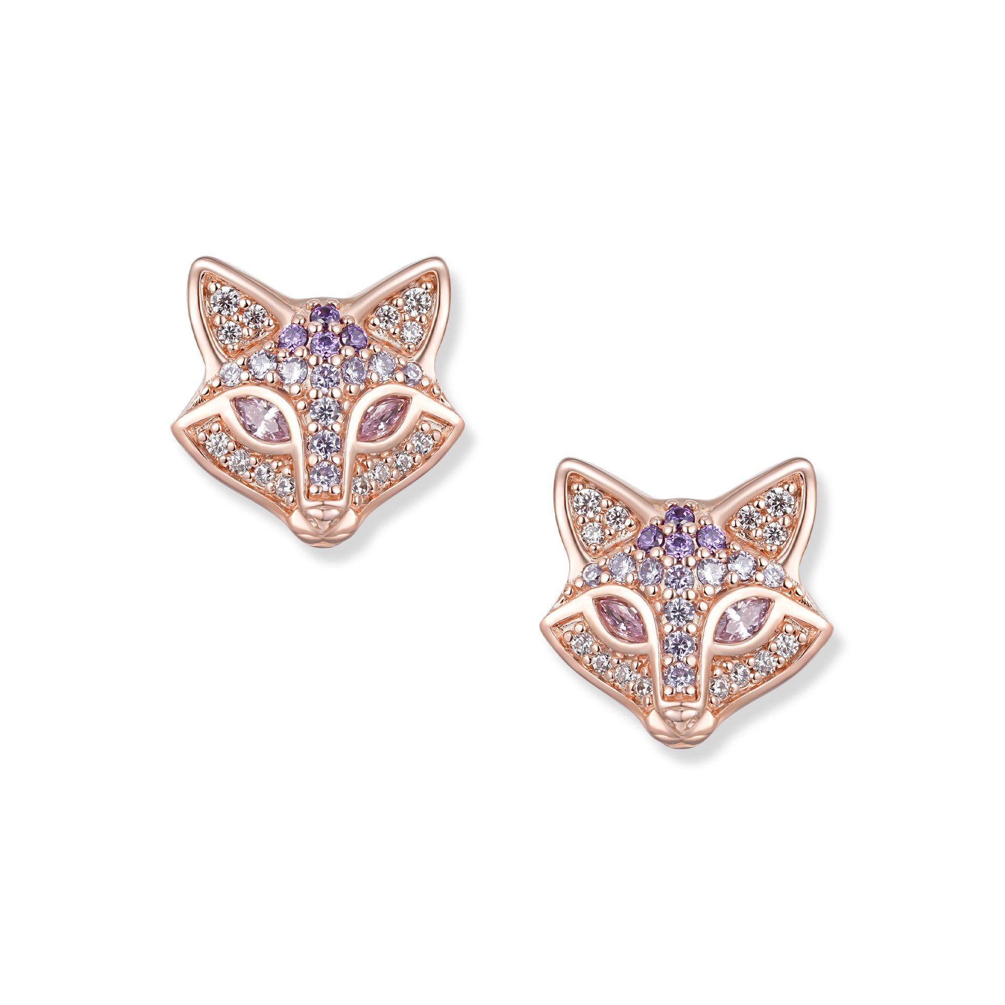 Seinerzeit FLORA & FAUNA Paar Ohrstecker Kitsune Fuchs Ohrringe, Schmuck aus 925 Sterling Silber (Von der Magie der Träume und der Fantasie inspirierter Ohrschmuck für Damen mit liebevoll gestaltetem, märchenhaftem Motiv – ein besonderer Begleiter im Alltag und zu besonderen Anlässen, inkl. Geschenkverpackung für Frauen ob Freundin, Mutter, Ehefrau, Oma), rosé-vergoldet und Zirkonia-Steinen