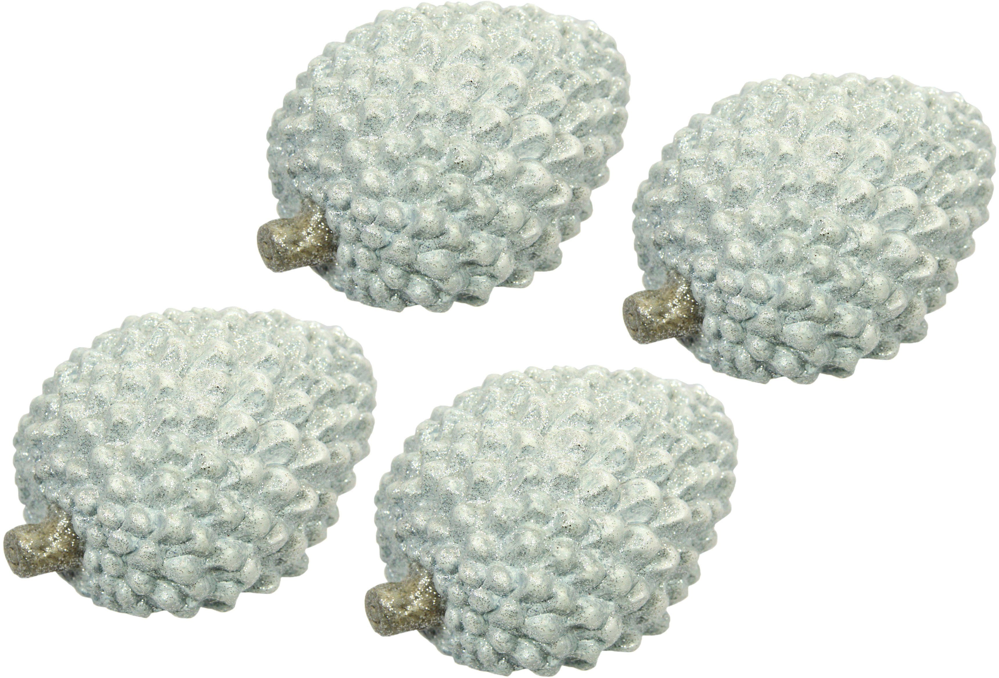 I.GE.A. Weihnachtsfigur Zapfen aus Terrakotta mit Glitzer, 4er Set, weiß, Höhe ca. 8 cm (Set, 4 St), Dekoobjekt, Weihnachtsdeko