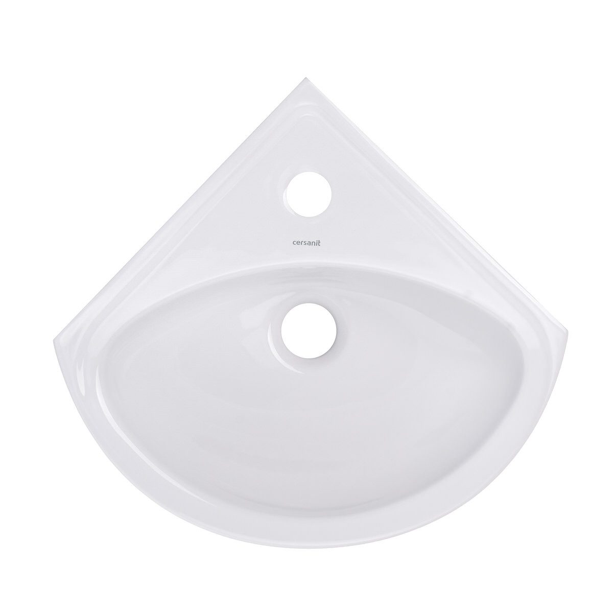 Belvit Waschbecken BV-WBE1001 aus Keramik – Eckwaschbecken mit Hahnloch Wandmontage (1-St), 36×36×15 cm kompakt für Badezimmer & Gäste WC, mit Überlauf, weiß
