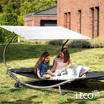 Leco Gartenliege Stella Doppelliege Sonnenliege Liege für 2 Personen, mit verstellbarem Sonnendach und Rollen / wetterfest