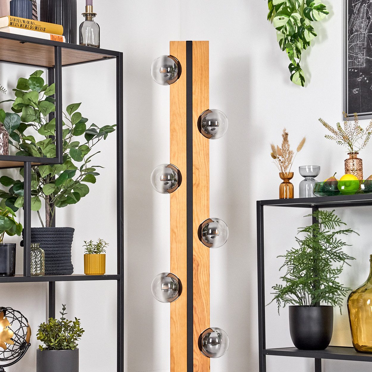 hofstein Stehlampe Stehlampe aus Holz/Metall/Glas in günstig online kaufen