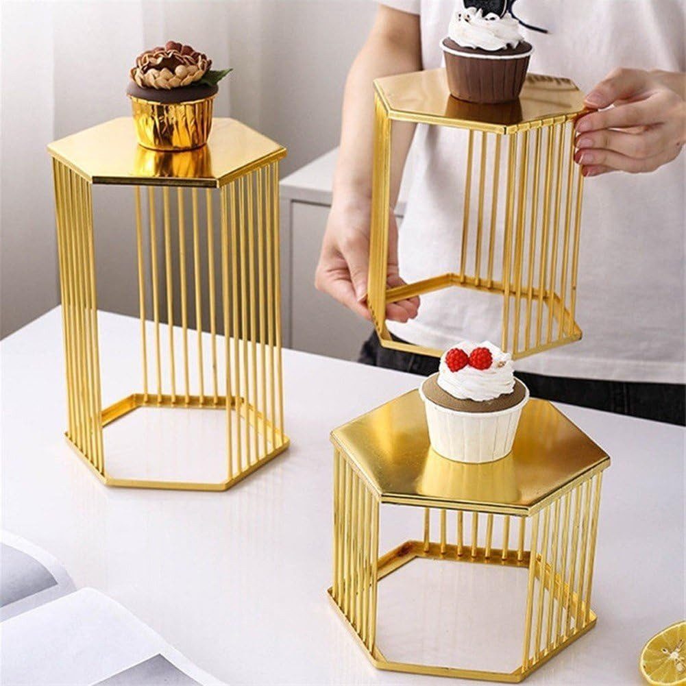 FELIXLEO Pflanzkübel Sechseck Metall Säulenständer Gold Hochzeit Kuchen Pflanzen Display (1 St)