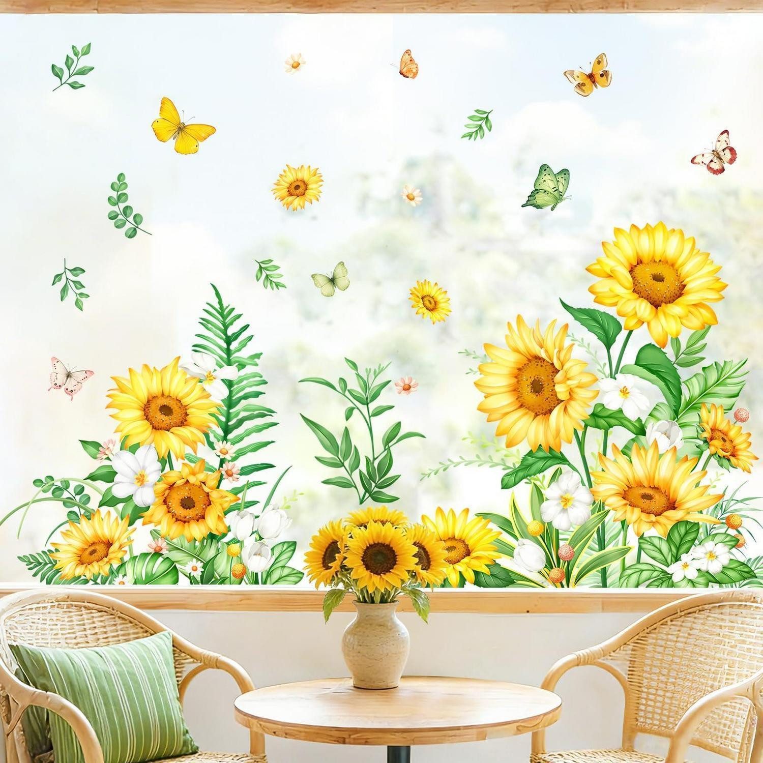 LuxusKollektion Fensterbild Fensteraufkleber Sonnenblume Schmetterling Gelb