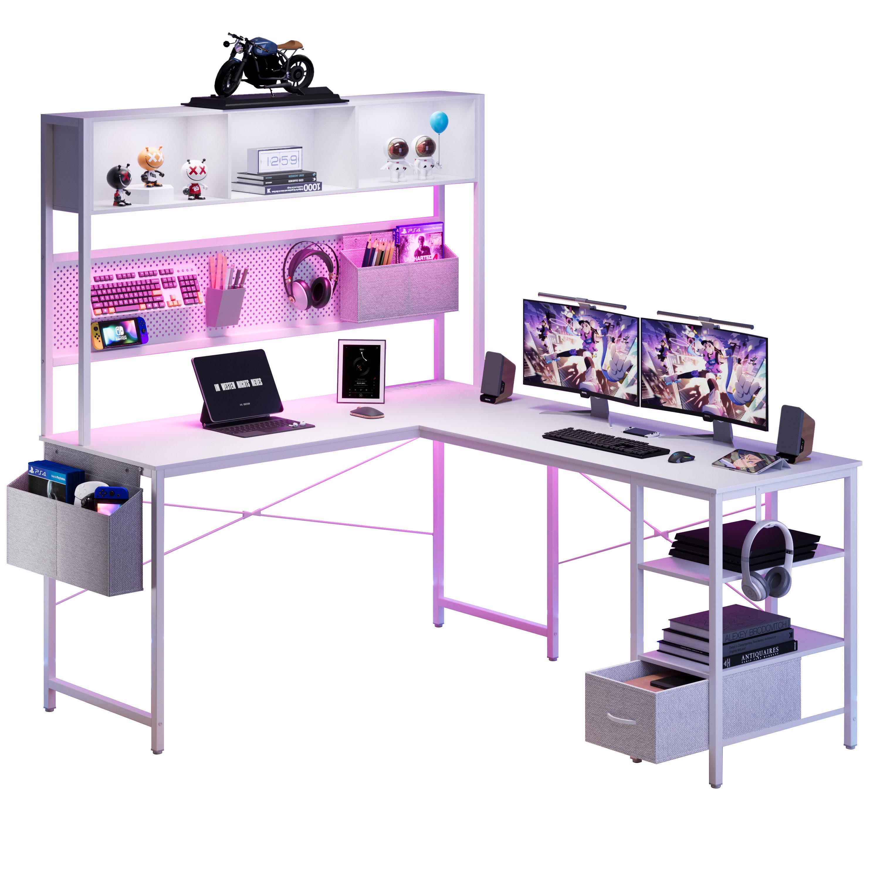 Dowinx Eckschreibtisch L-förmige Schreibtisch, LED Gaming günstig online kaufen