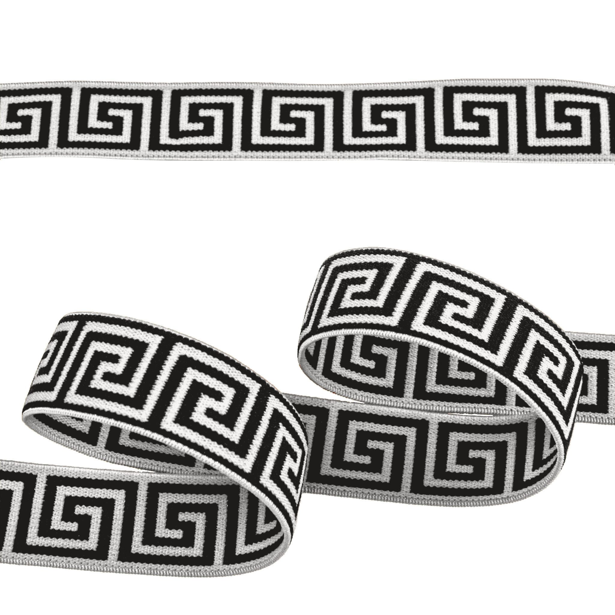 maDDma Gummiband Gummiband mit griechischen Muster ab 1mx25mm Gummilitze Elastisch, weiß