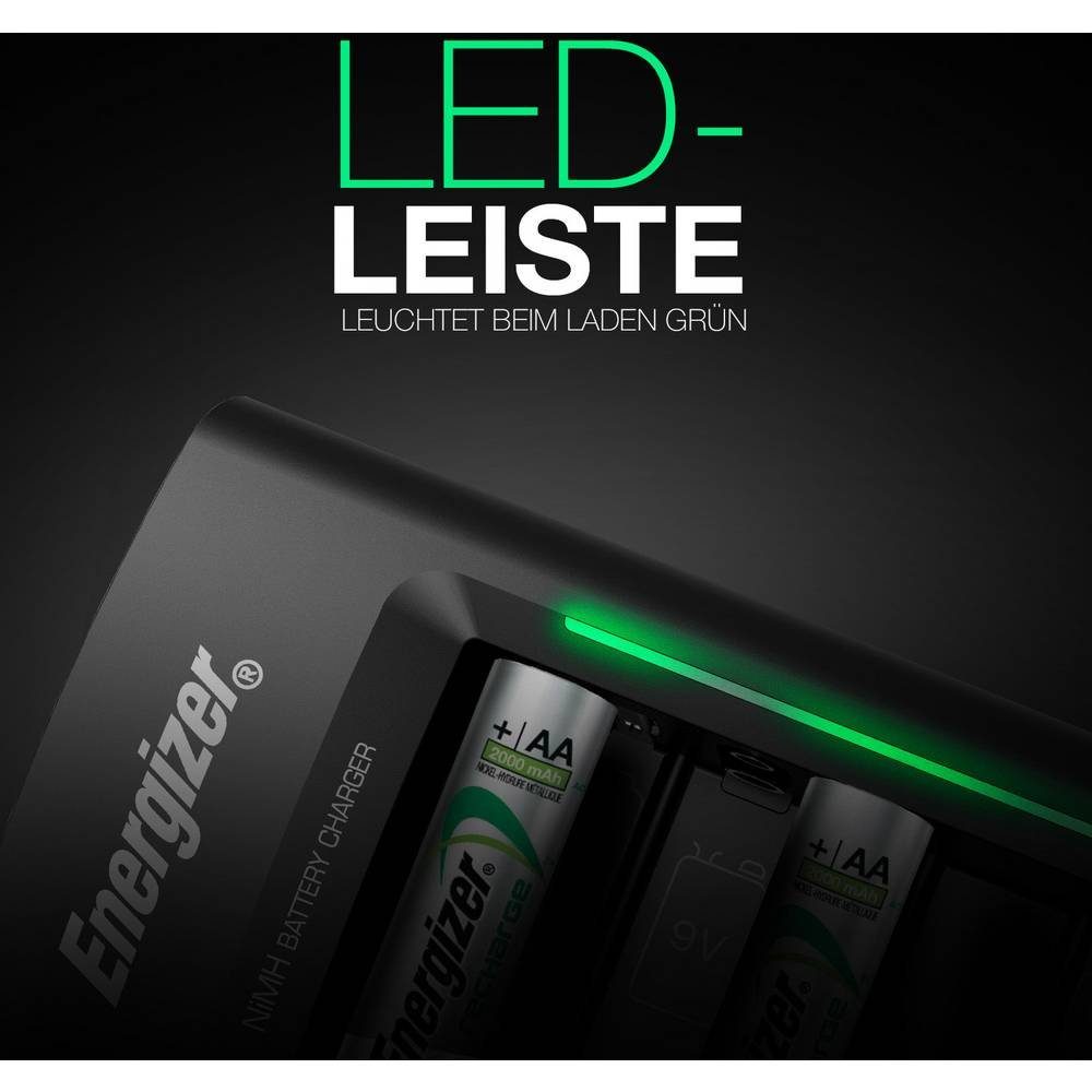 Energizer Universal Rundzellen-Ladegerät NiMH Micro (AAA), Mignon (AA), Baby Rundzellen-Lader (Akku-Defekt Erkennung, Minus-Delta-U Abschaltung, Timer-Abschaltung)
