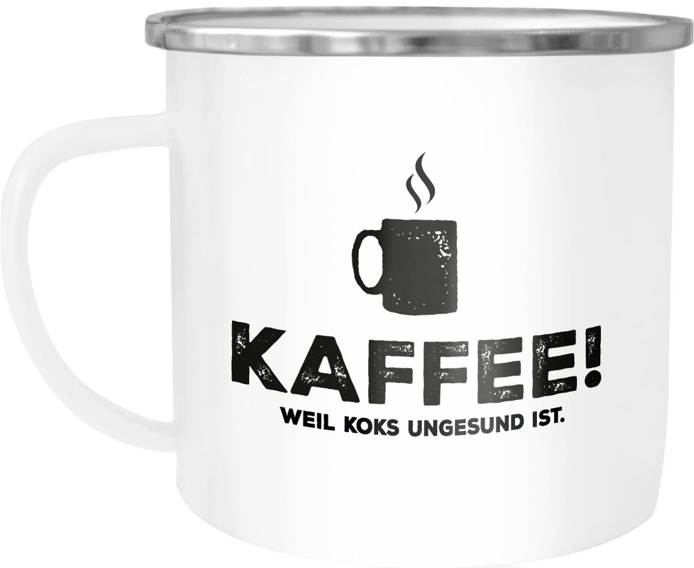 MoonWorks Tasse EmailleTasse Becher mit Spruch Kaffee! weil Koks