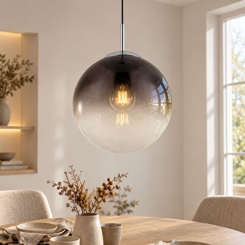 GLOBO LIGHTING LED-Hängeleuchte, Leuchtmittel inklusive, Warmweiß, Glas Kugel Decken Hänge Lampe rauch Wohn Zimmer Pendel Leuchte im