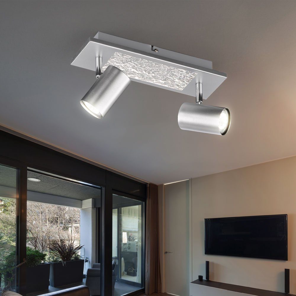 WOFI LED Deckenleuchte, LED-Leuchtmittel fest verbaut, Warmweiß, Deckenlampe schwenkbar Deckenleuchte Spots silber 2-flammig