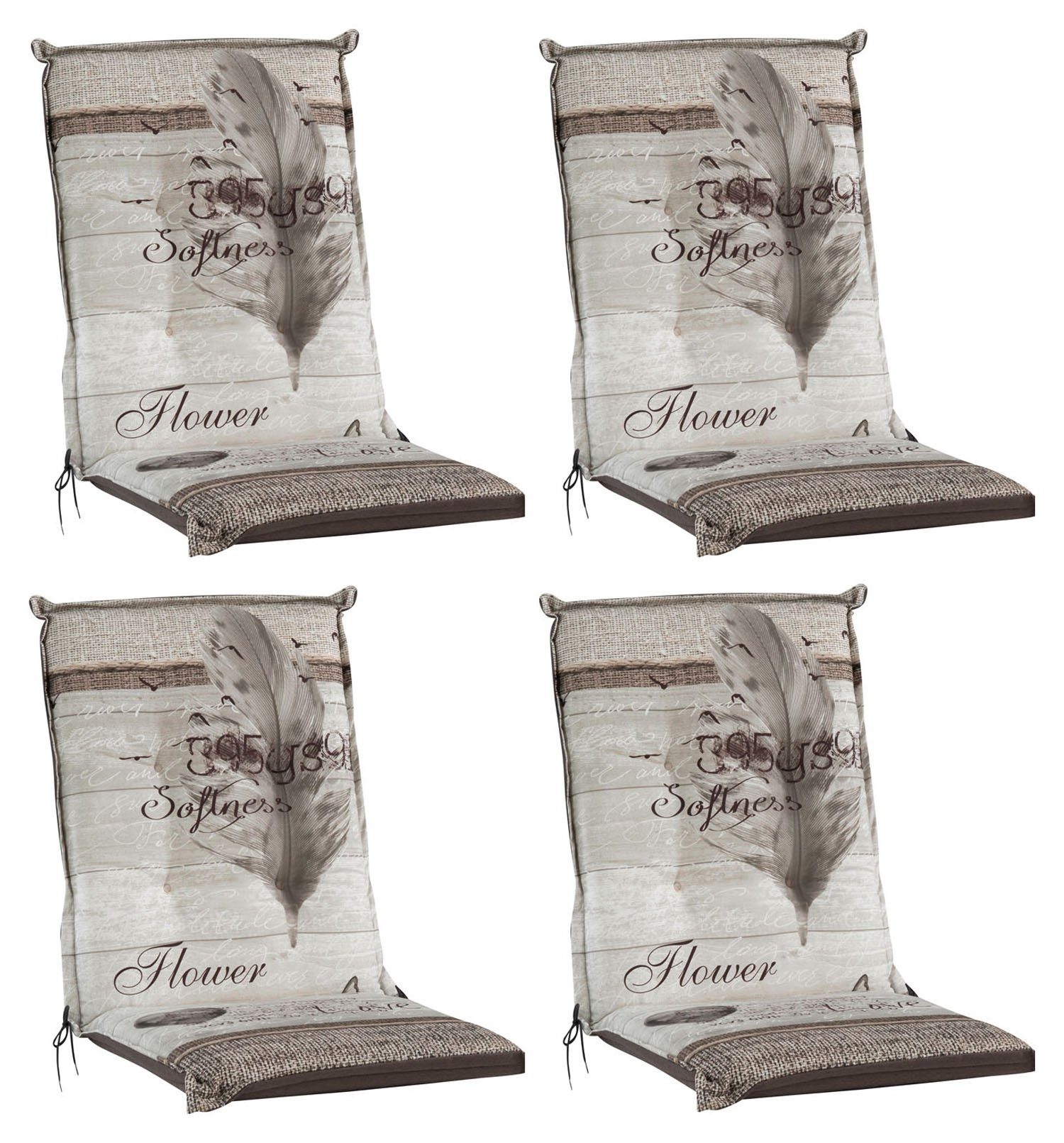 GO-DE Polsterauflage BEACHHOUSE, 4er Set, für Mittellehner, Beige, Federmotiv, Baumwolle, Polyester, B 50 x L 110 cm