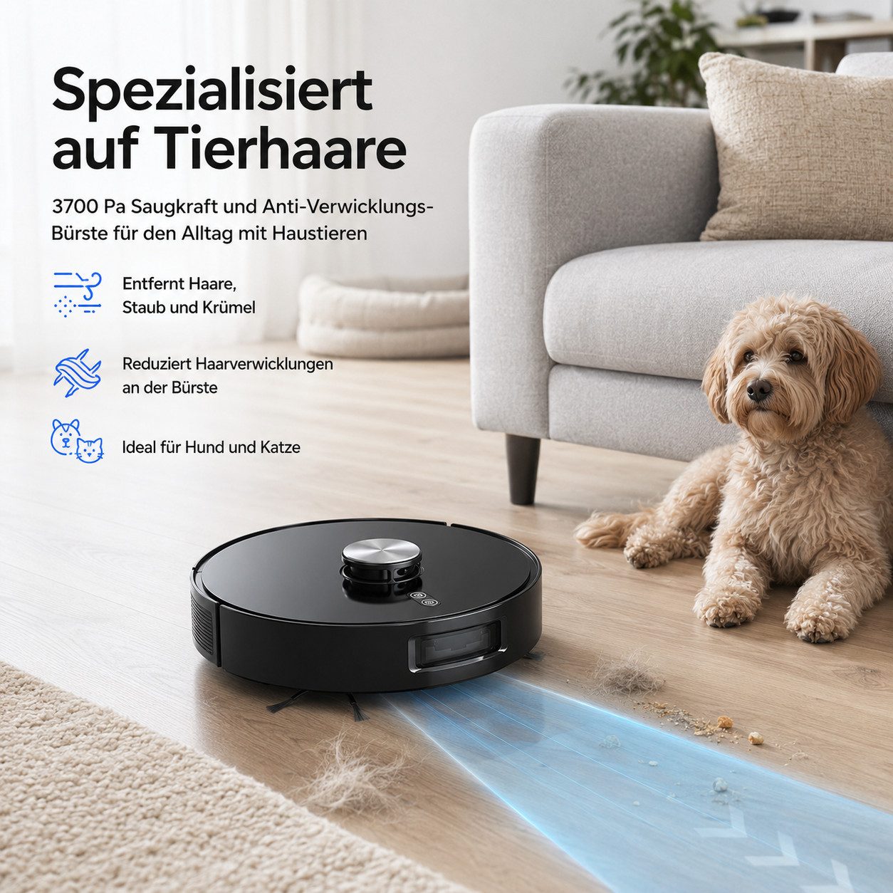 Tekoo Saugroboter RV-PRO-3700 Saugroboter mit Wischfunktion, 3700 PA & App, 40 W, beutellos, LDS Lasernavigation, Saug- & Wischfunktion, App-Steuerung