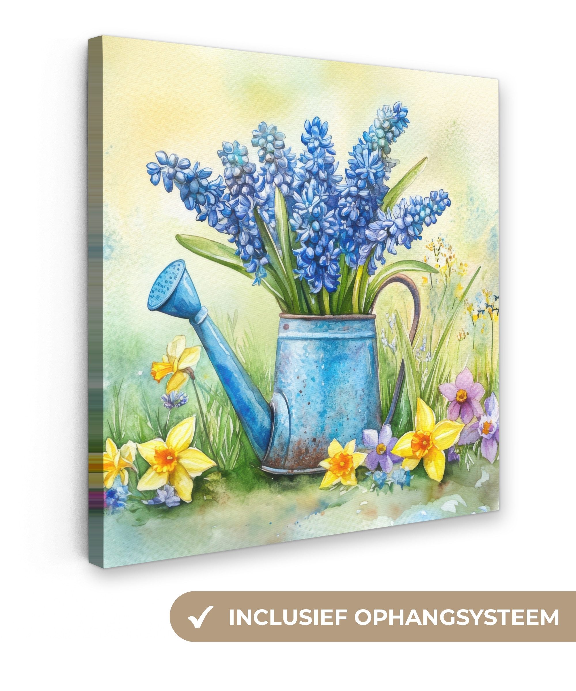 OneMillionCanvasses® Leinwandbild Gießkanne - Lavendel - Blüten, Fotodruck (1 St), Wandbild, Deko Schlafzimmer Wohnzimmer Flur 20x20 cm