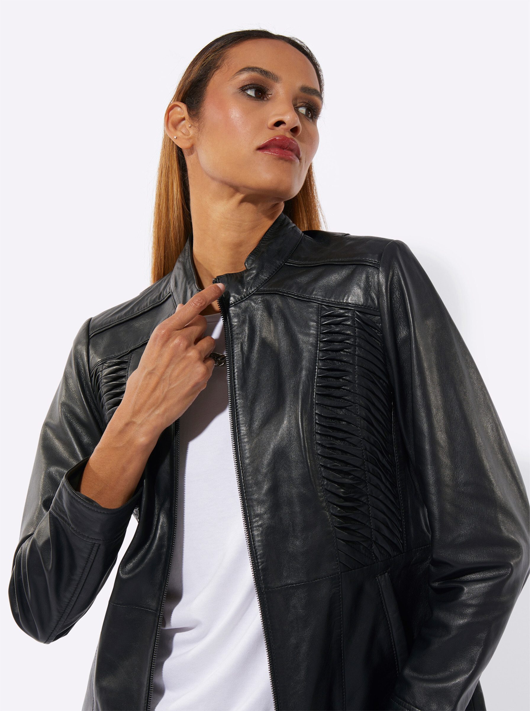 Mainpol Blusenblazer Lammnappa-Lederblazer Langarm