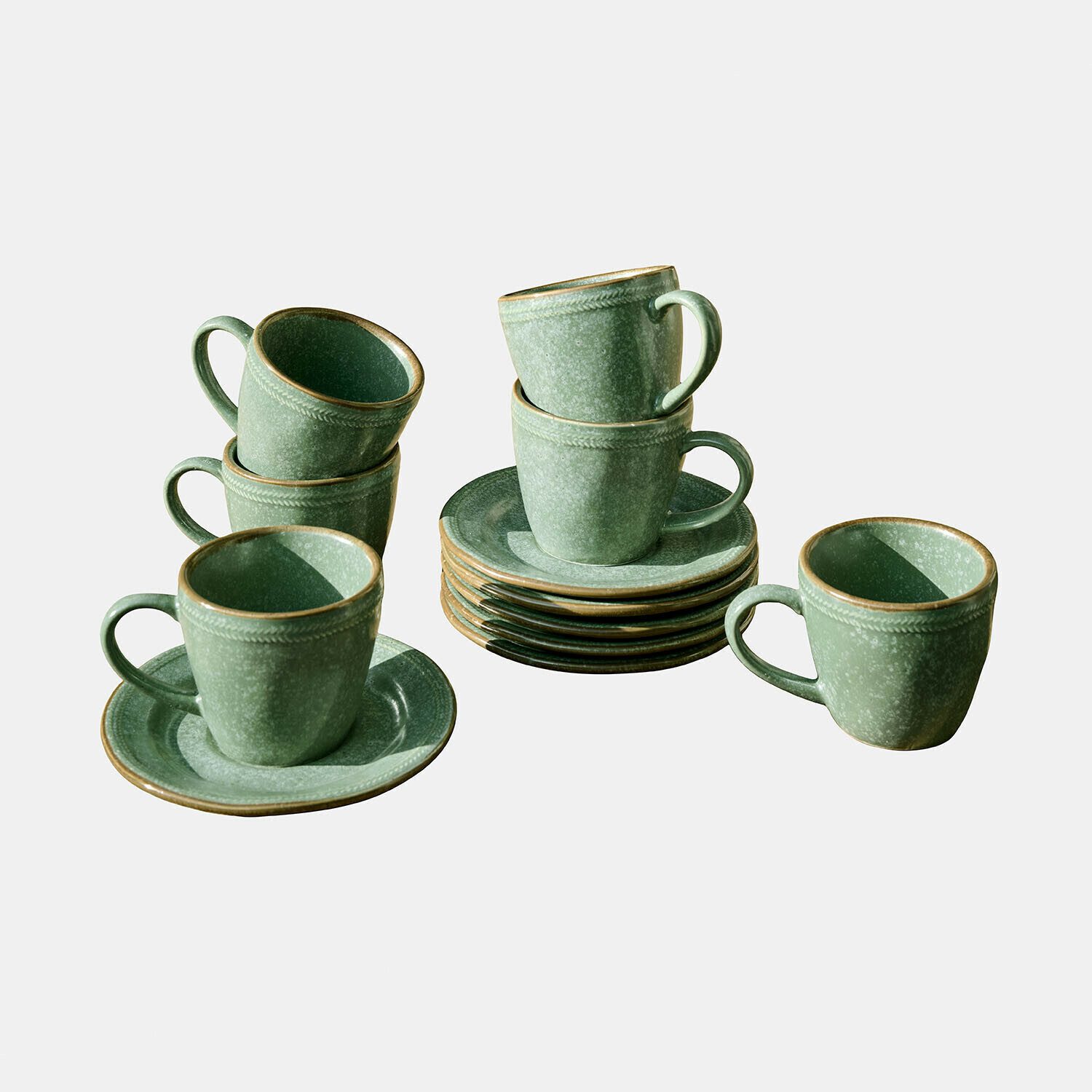 Mirabeau Geschirr-Set Tasse mit Untertasse 6er Set Norrvik grün, Steinzeug