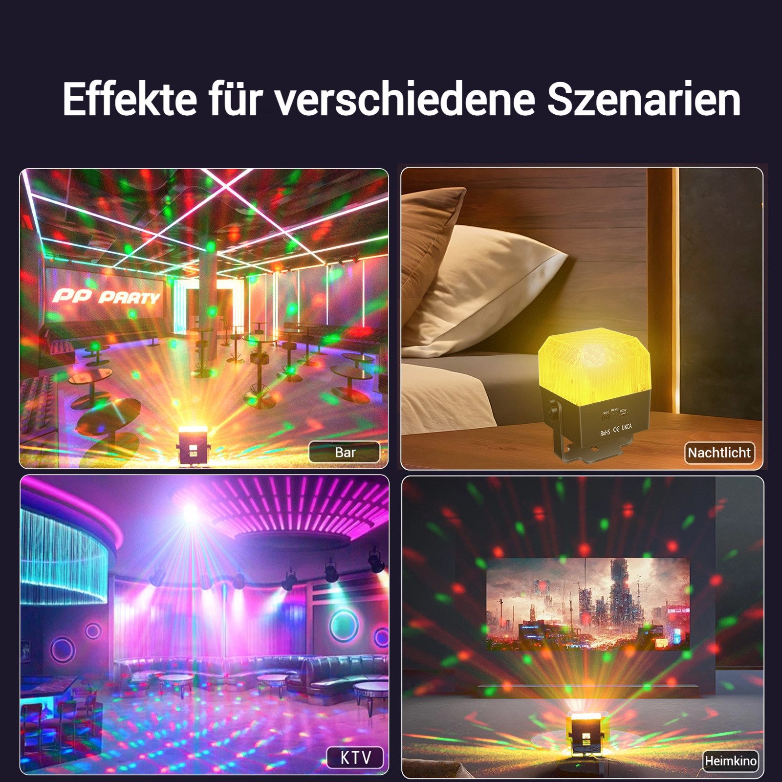 QUBEBU LED Discolicht RGB Bühnenlicht Club Disco Party DJ Show Scheinwerfer Beleuchtung, 5W, LED fest integriert, Automatisches Stroboskop,Discolicht Scheinwerfer für DJ, Fernsteuerung, Sie bietet sieben Lichteffekte und vier Beleuchtungsmodi