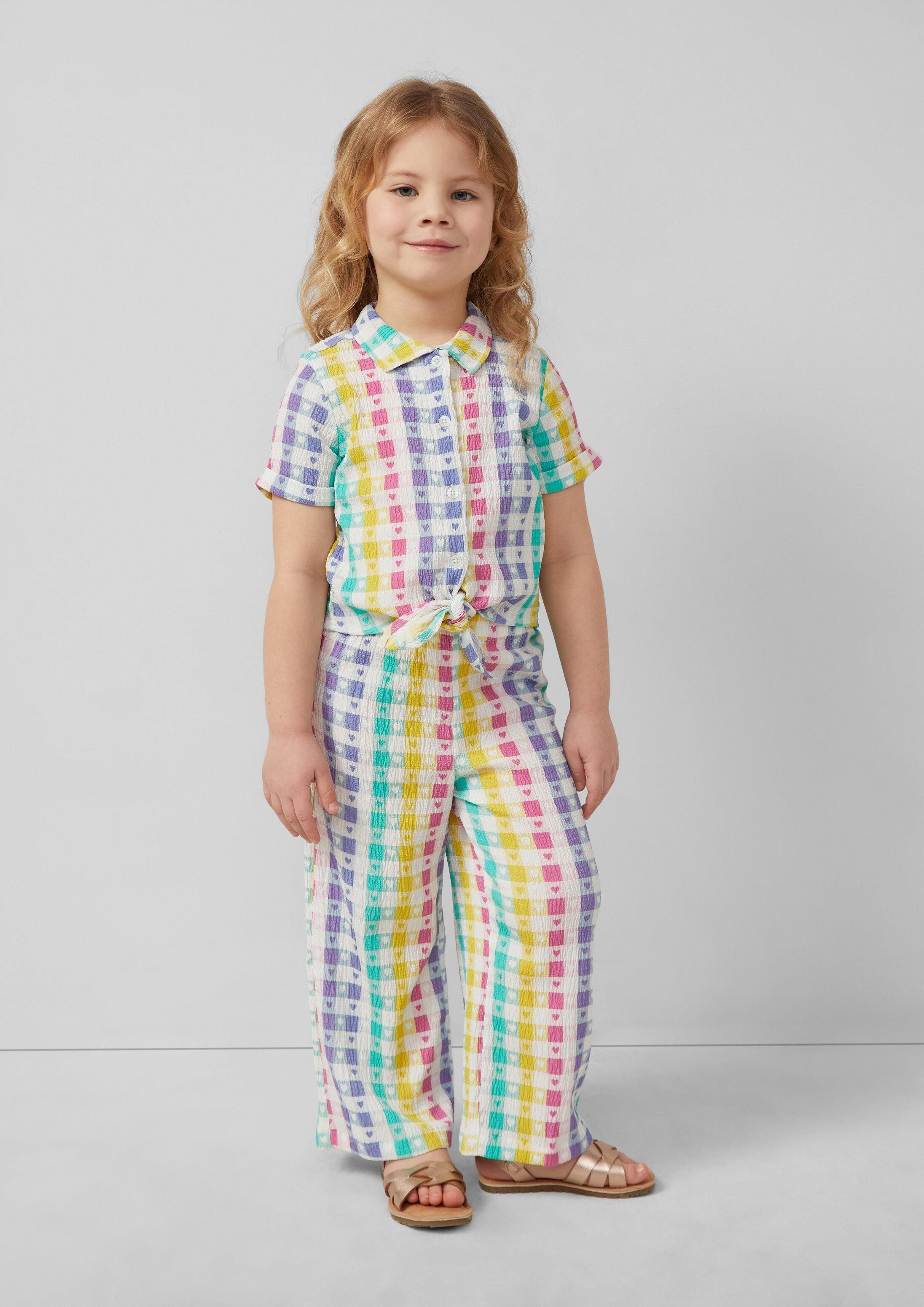 s.Oliver Kurzarmbluse Bluse Bluse mit Crêpestruktur und Knoten-Detail