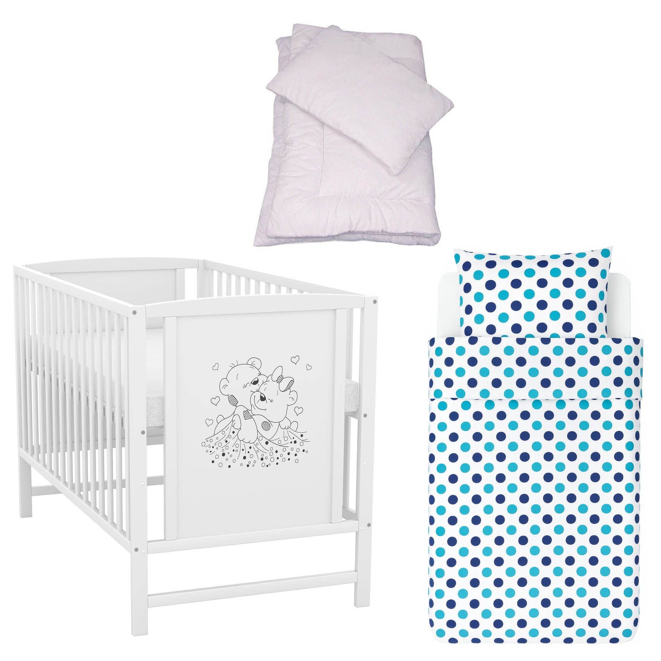Baby-Delux Komplettbett Babybett Mia Komplettset, 7-tlg., Kinderbett 60x120 cm weiß, Bettset verschiedene Designs