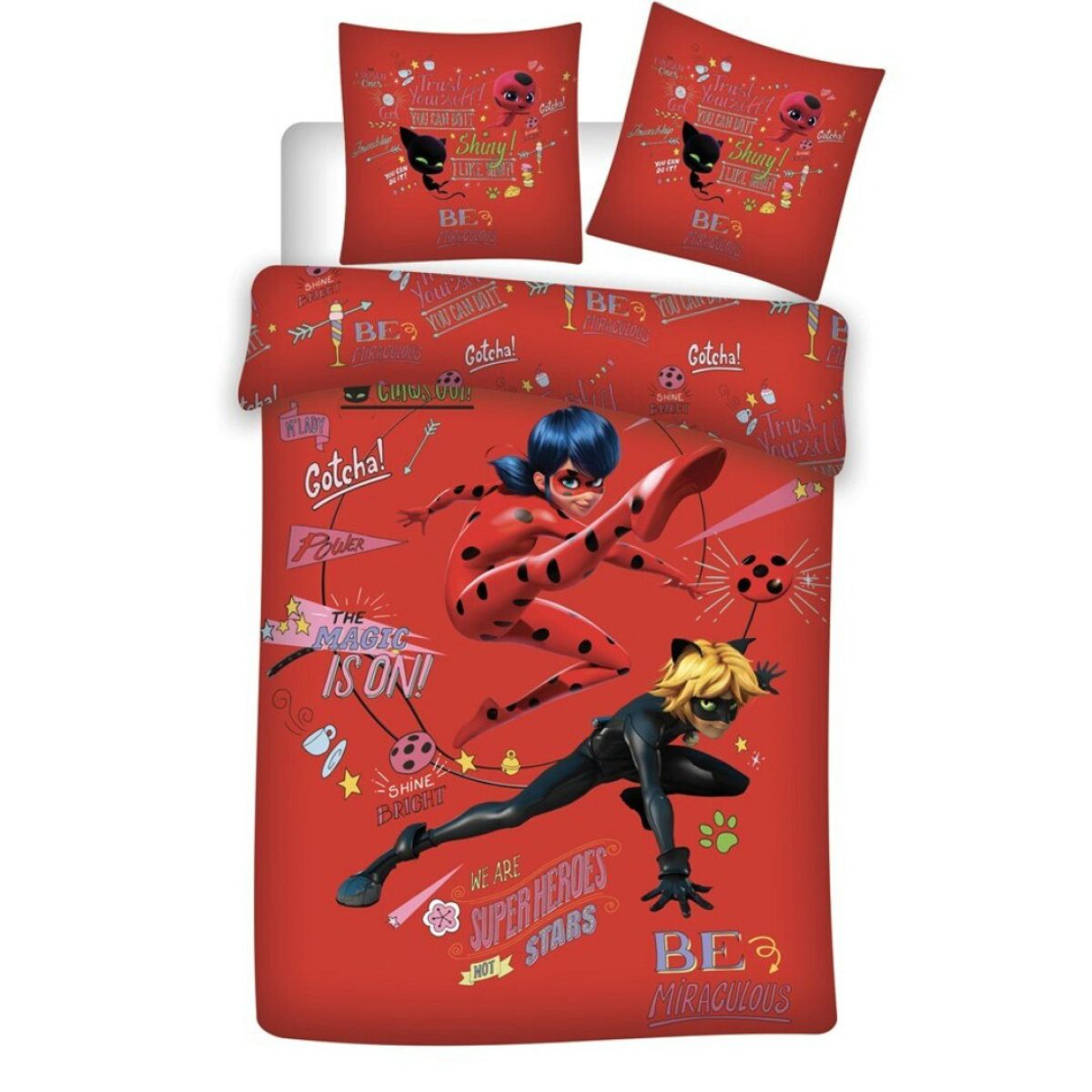 Miraculous - Ladybug Bettwäsche Miraculous Ladybug Cat Noir Bettwäsche Kinderbettwäsche Set, 2 teilig, Deckenbezug 135/140x200 cm Kissenbezug 65x65 cm