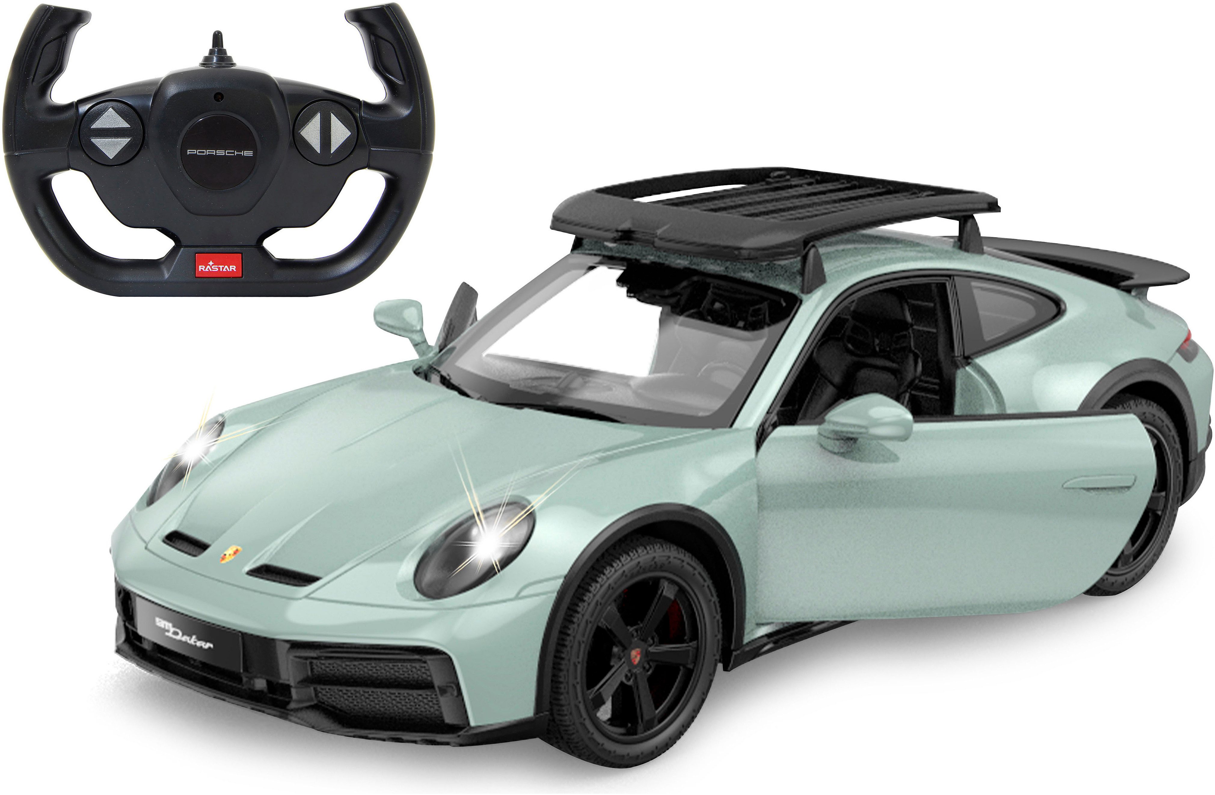 Jamara RC-Auto Porsche 911 Dakar 1:14 grün schattiert 2,4GHz, mit LED Licht