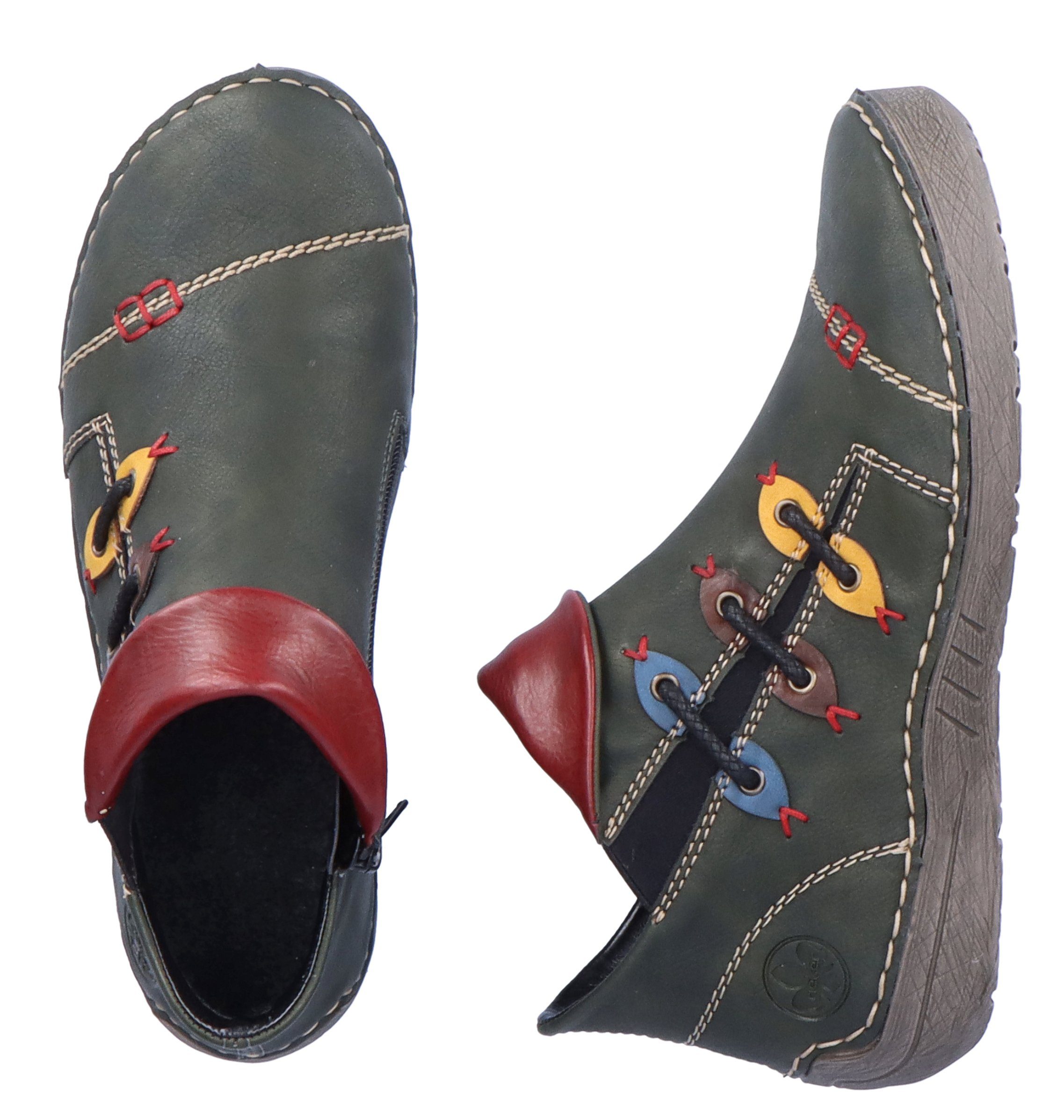 Rieker Stiefelette Schlupfboots, Slipper mit bunten Applikationen seitlich