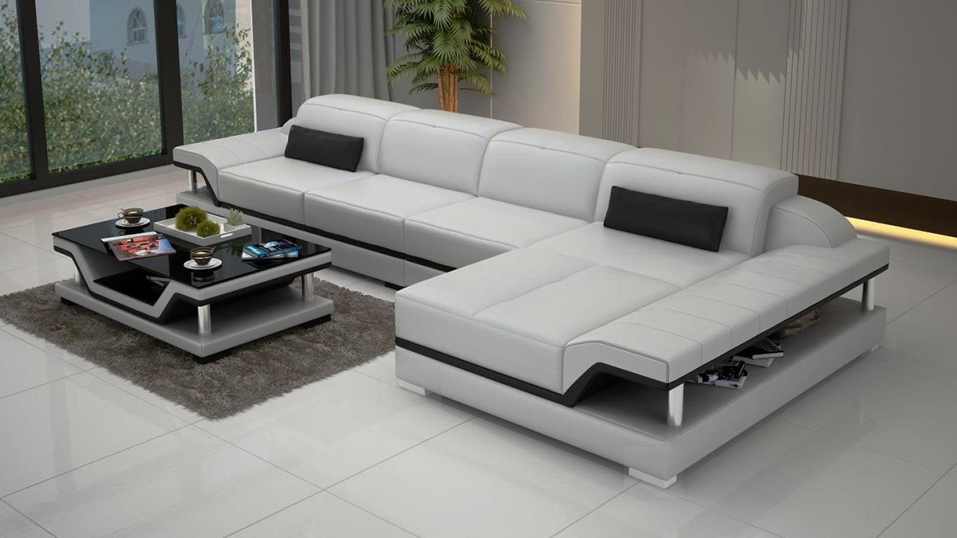 JVmoebel Ecksofa, Design Ecksofa L-form Couch Leder Sofas Weiß Wohnlandschaft