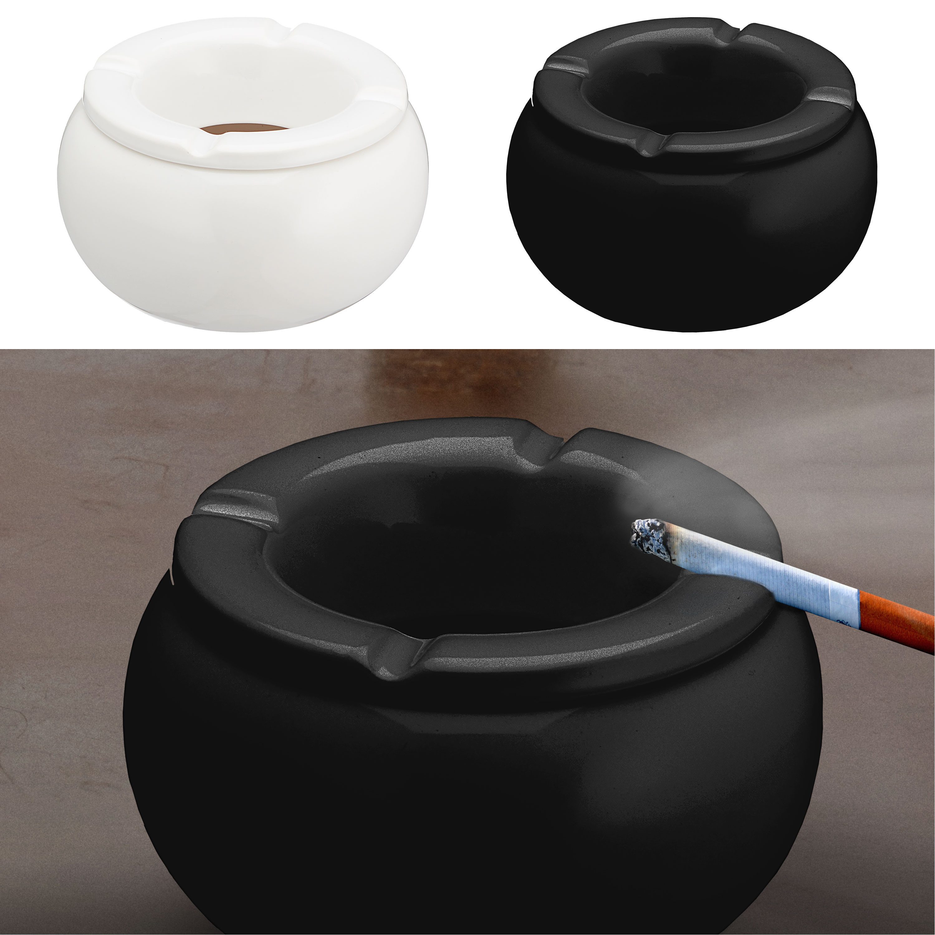 CEPEWA Aschenbecher Sturmaschenbecher 2er Set Ø13cm Keramik weiß schwarz rund Aschenbecher