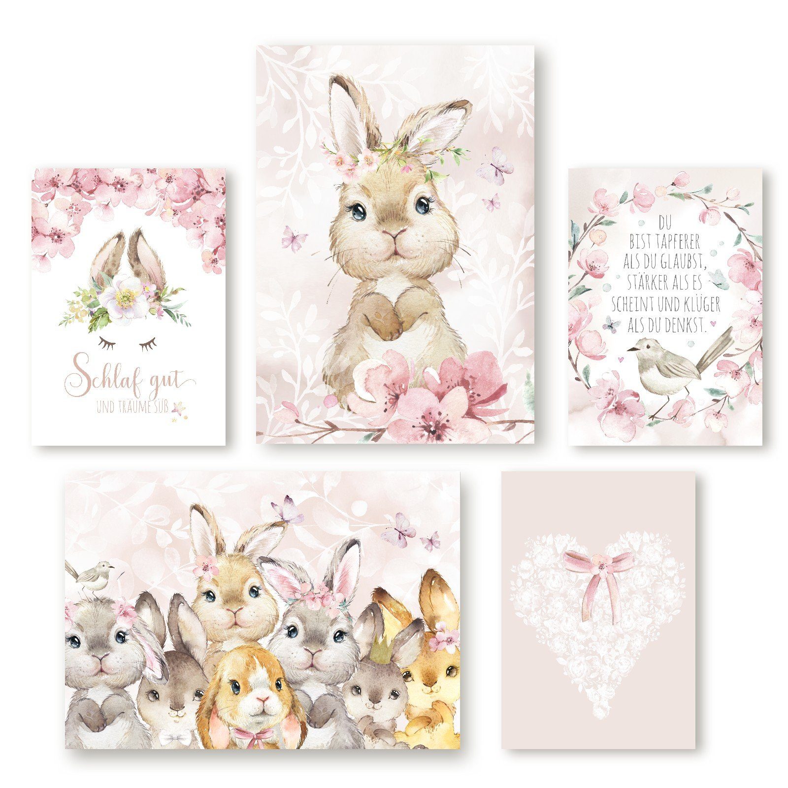 Poster Kinderzimmer Kinderbilder Bilderset SCHLAF GUT HASEN BUNNIES
