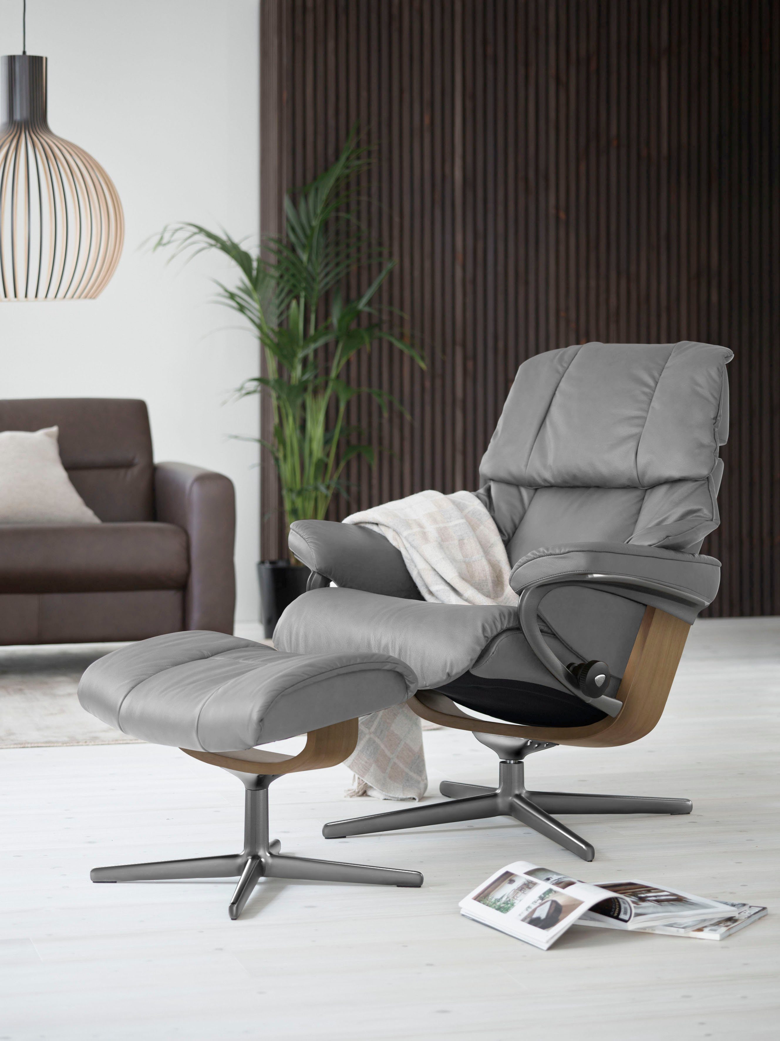 Stressless® Relaxsessel Reno (Set, Relaxsessel mit Hocker), mit Hocker, mit Cross Base, Размер S, M & L, Holzakzent Eiche