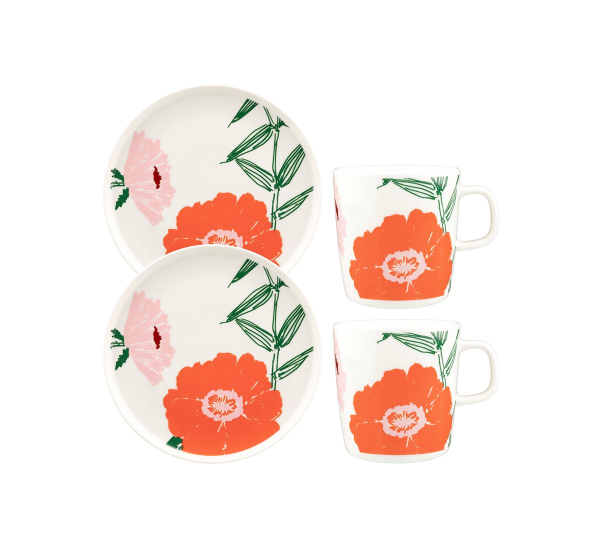 Marimekko Frühstücks-Geschirrset Puutarhakutsut Frühstück Set 4, 2 Personen, Für 2 Personen, 4 Teilen
