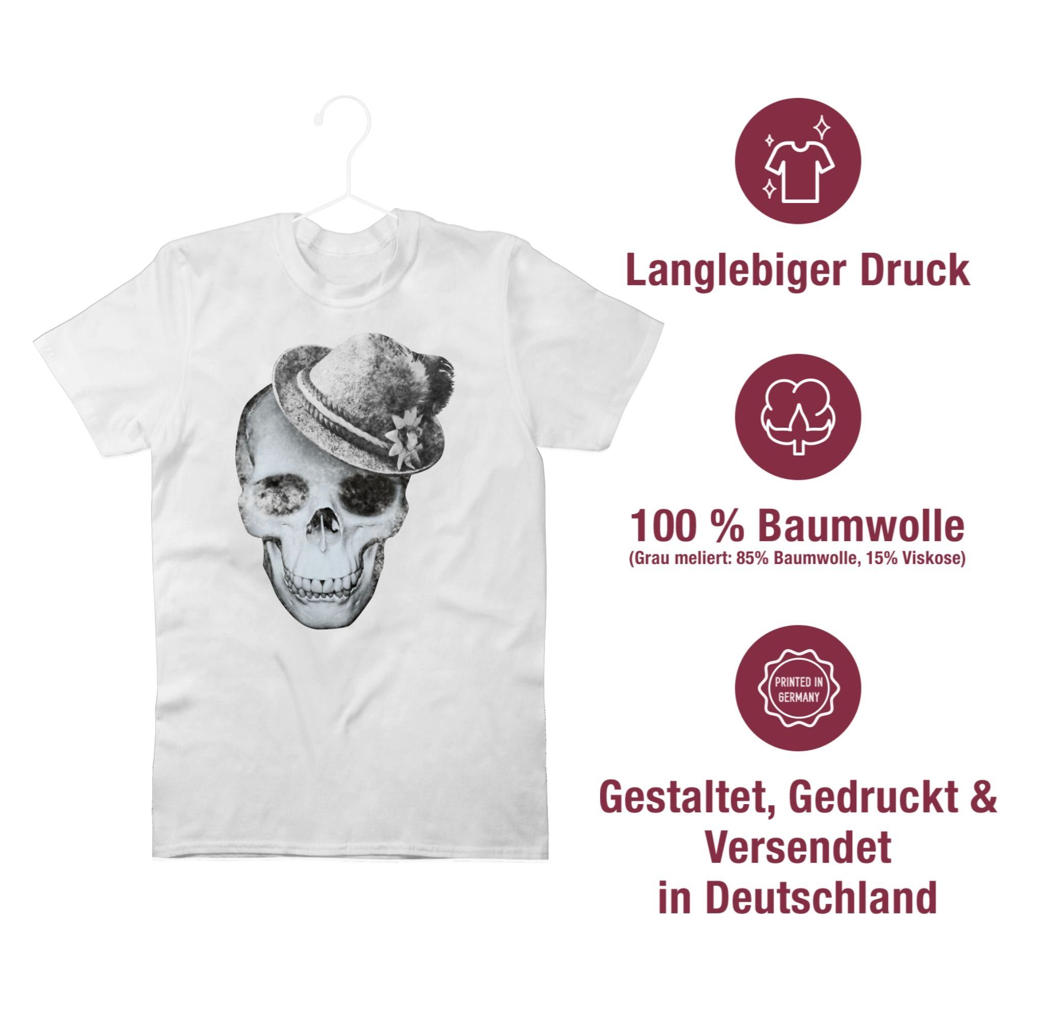 Shirtracer T-Shirt für Totenkopf Weiß Herren mit Oktoberfest Filzhut 02 Mode
