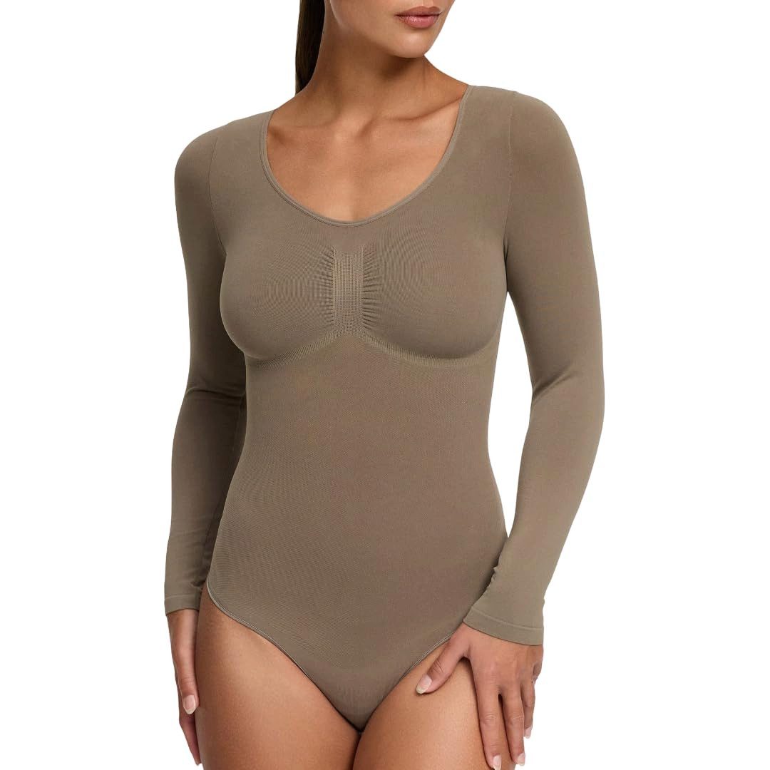 cfab by creamy fabrics Miederbody Bodysuit Sculpting Shapewear Longsleeve mit Slip-Taupe-XS (1-tlg) Figurformend