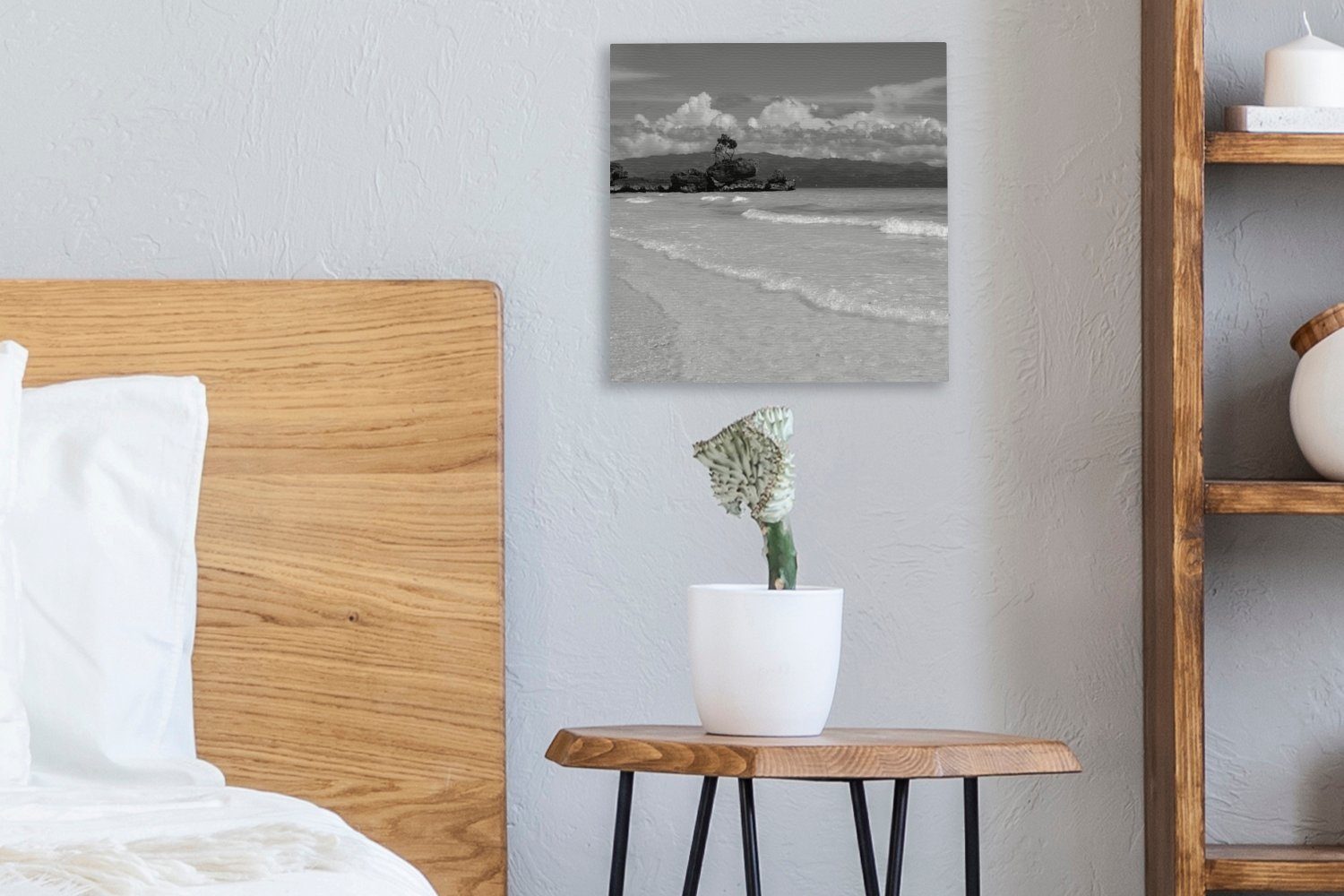 St), Wohnzimmer auf Bilder Leinwand Tropischer OneMillionCanvasses® Schlafzimmer - und (1 Insel Boracay der Leinwandbild weiß, schwarz für Strand